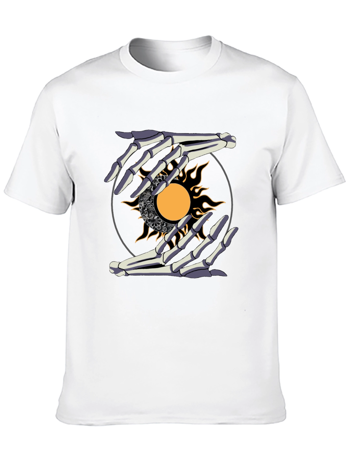 Skeleton Hands Sun Graphic Tee - Unique Unisex Shirt