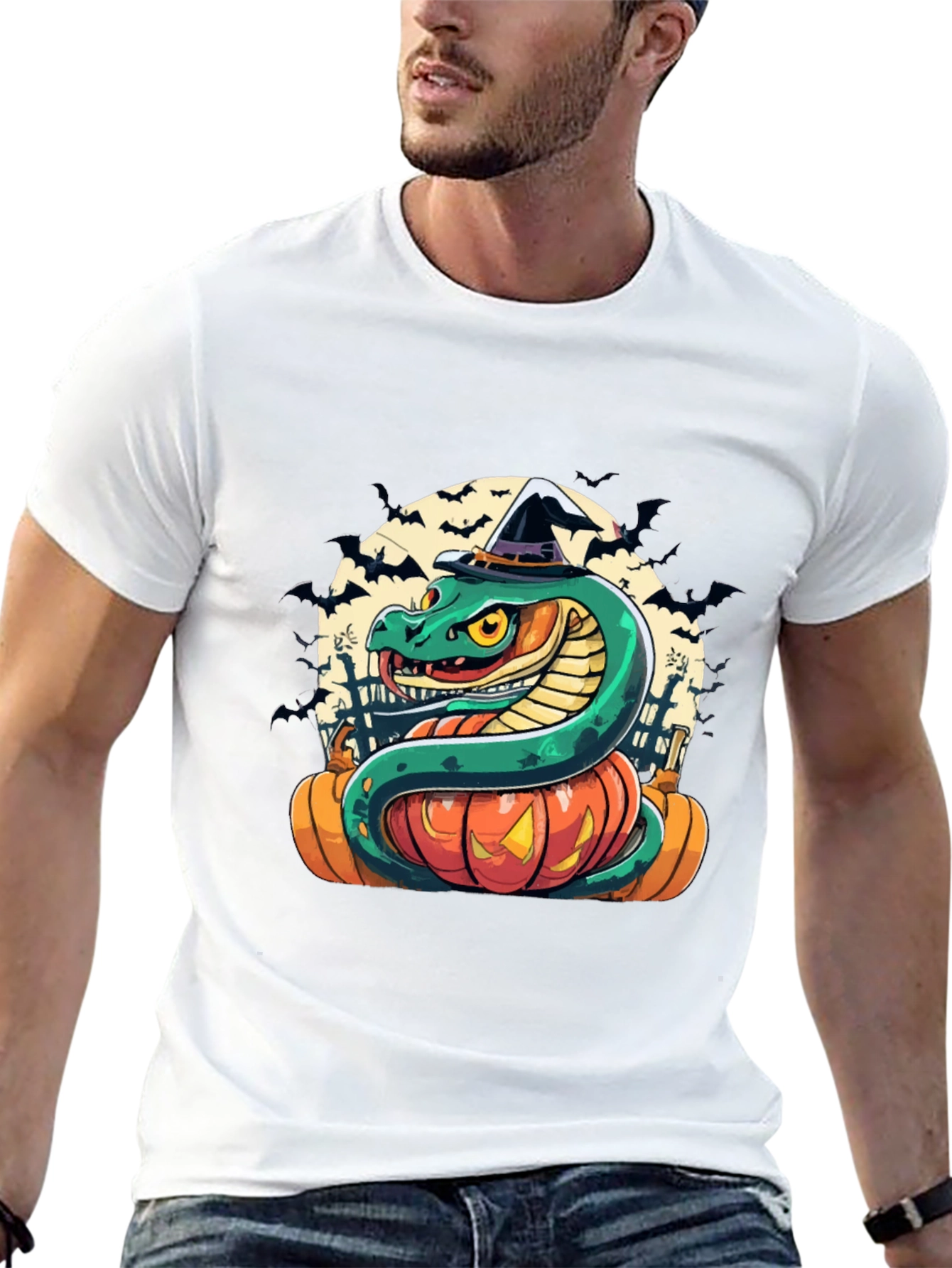 Halloween Snake Pumpkin Witch Hat T-Shirt