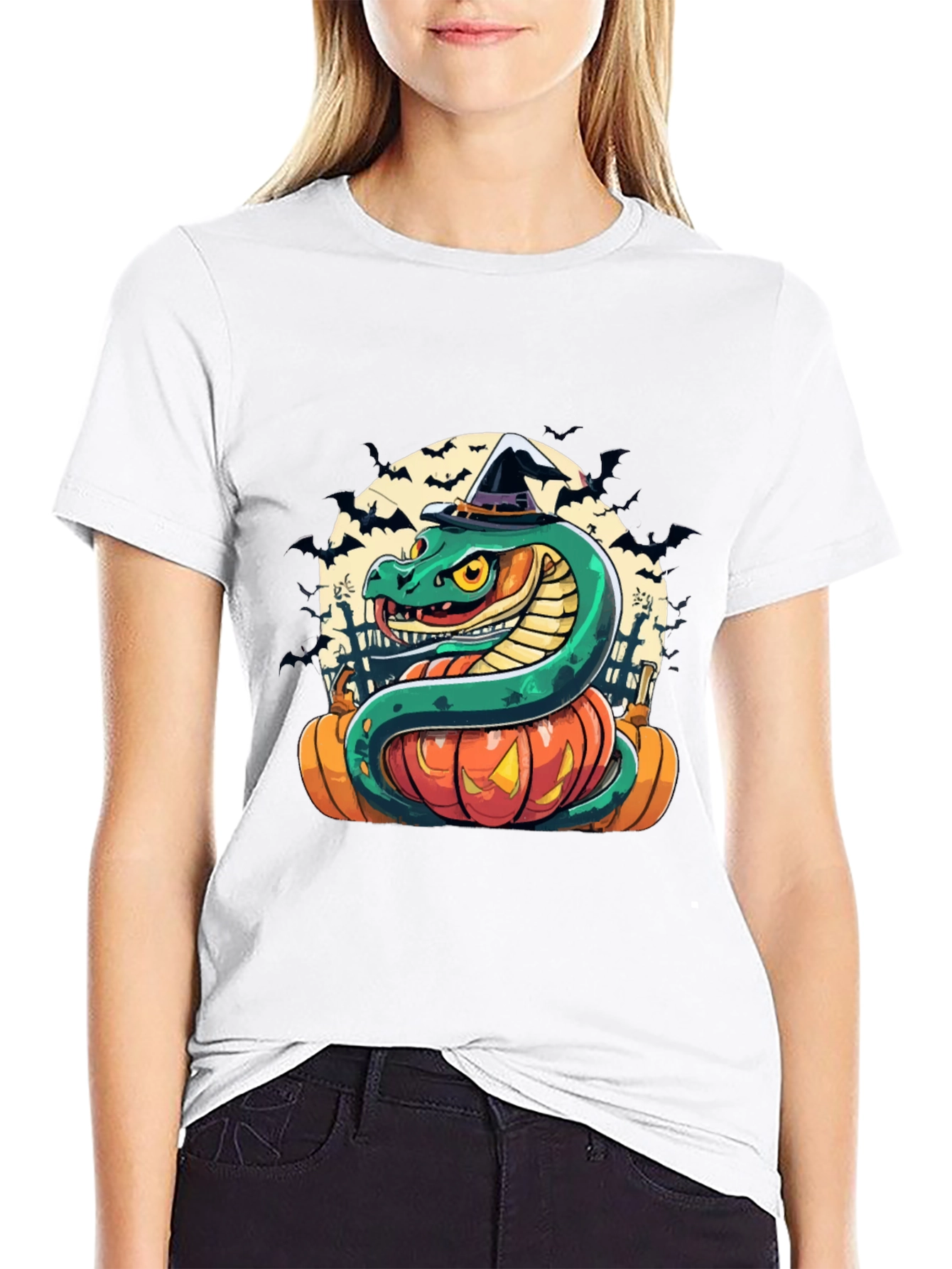 Halloween Snake Pumpkin Witch Hat T-Shirt