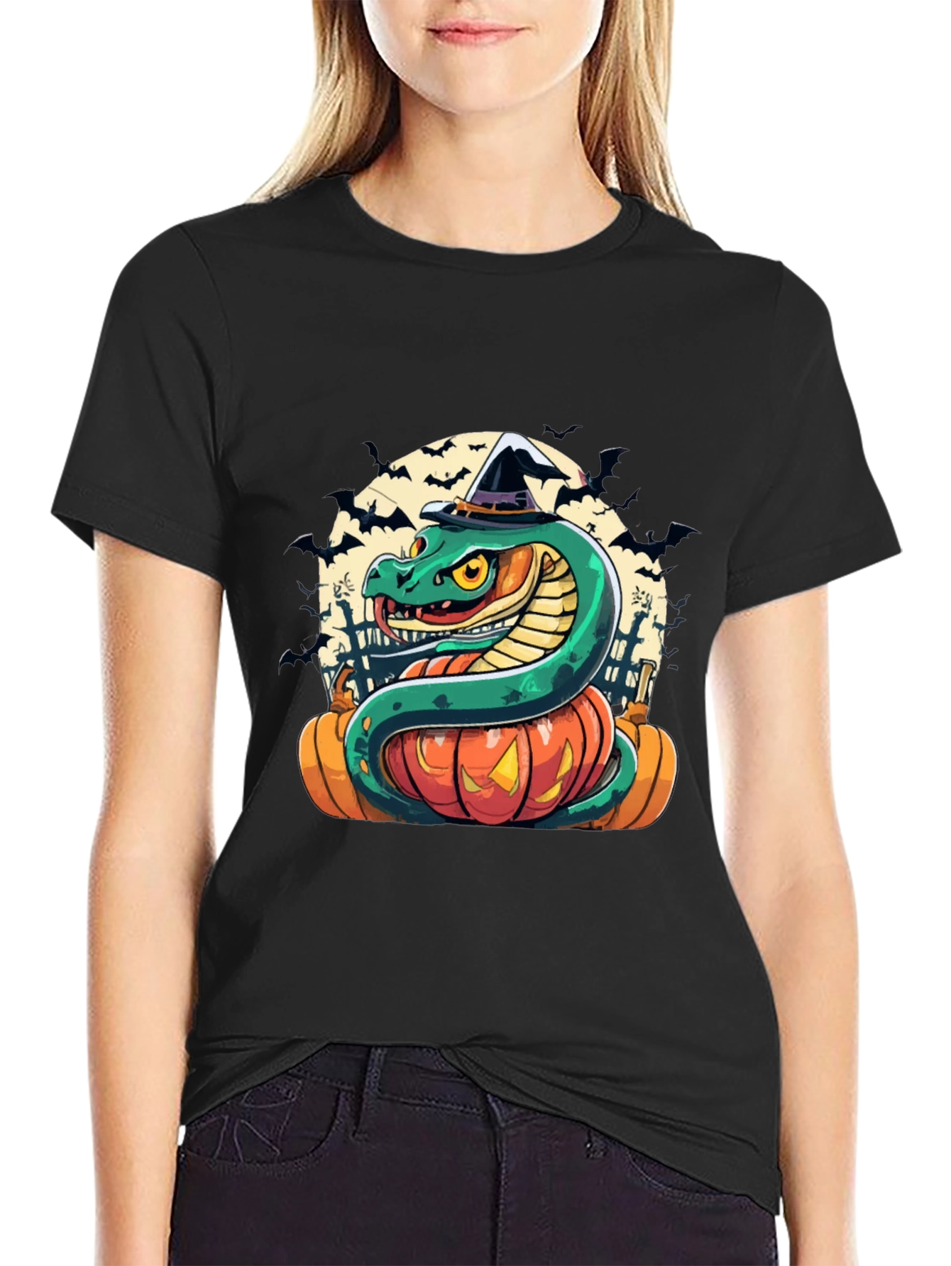 Halloween Snake Pumpkin Witch Hat T-Shirt