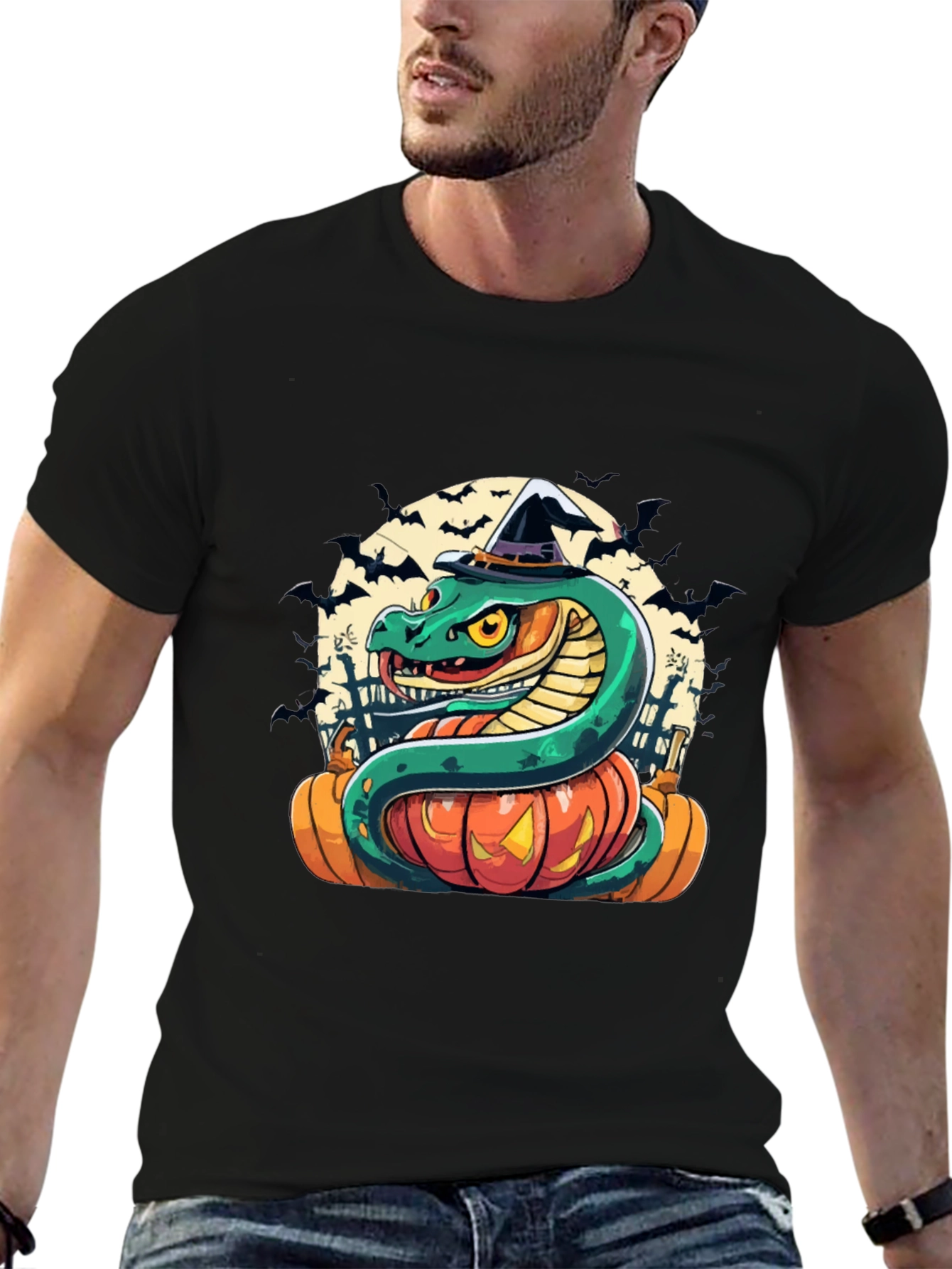 Halloween Snake Pumpkin Witch Hat T-Shirt