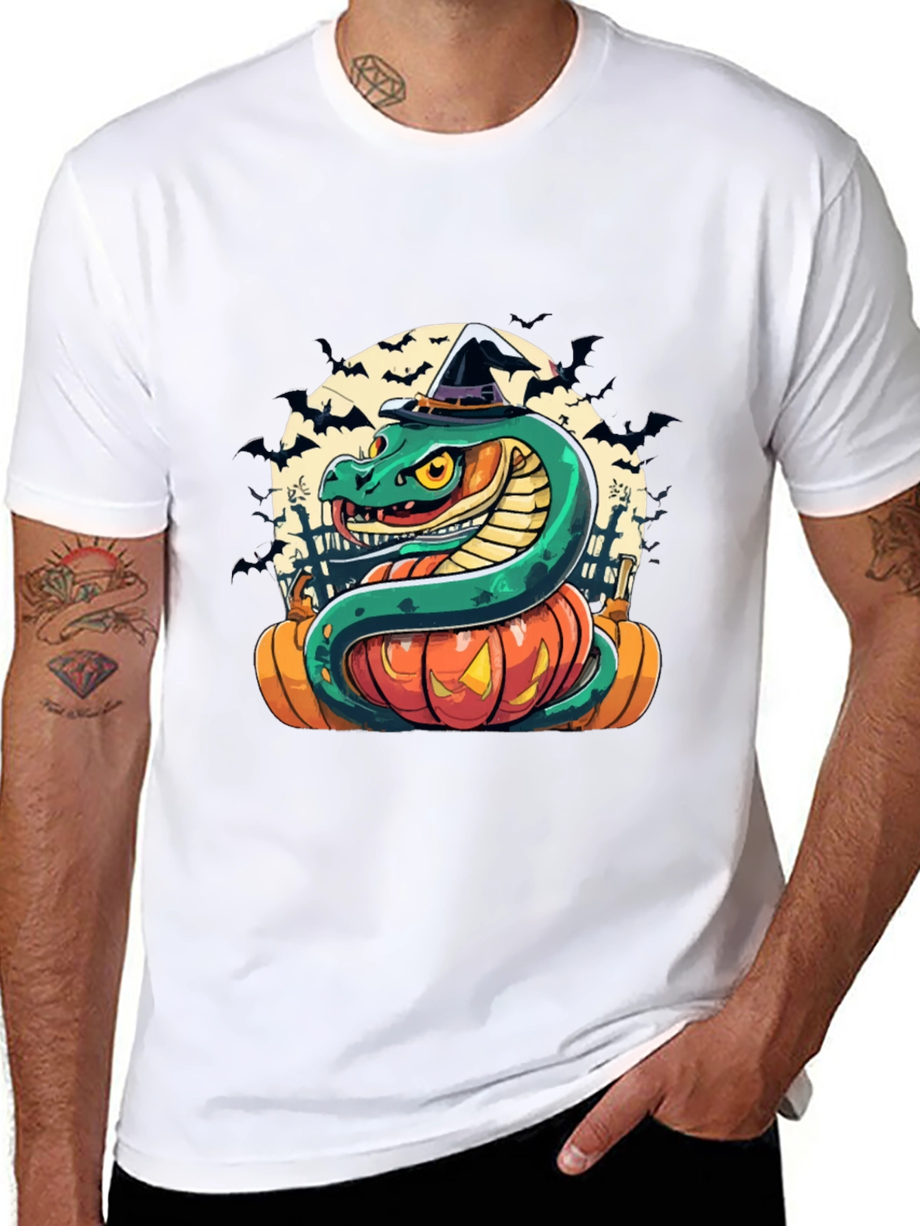 Halloween Snake Pumpkin Witch Hat T-Shirt