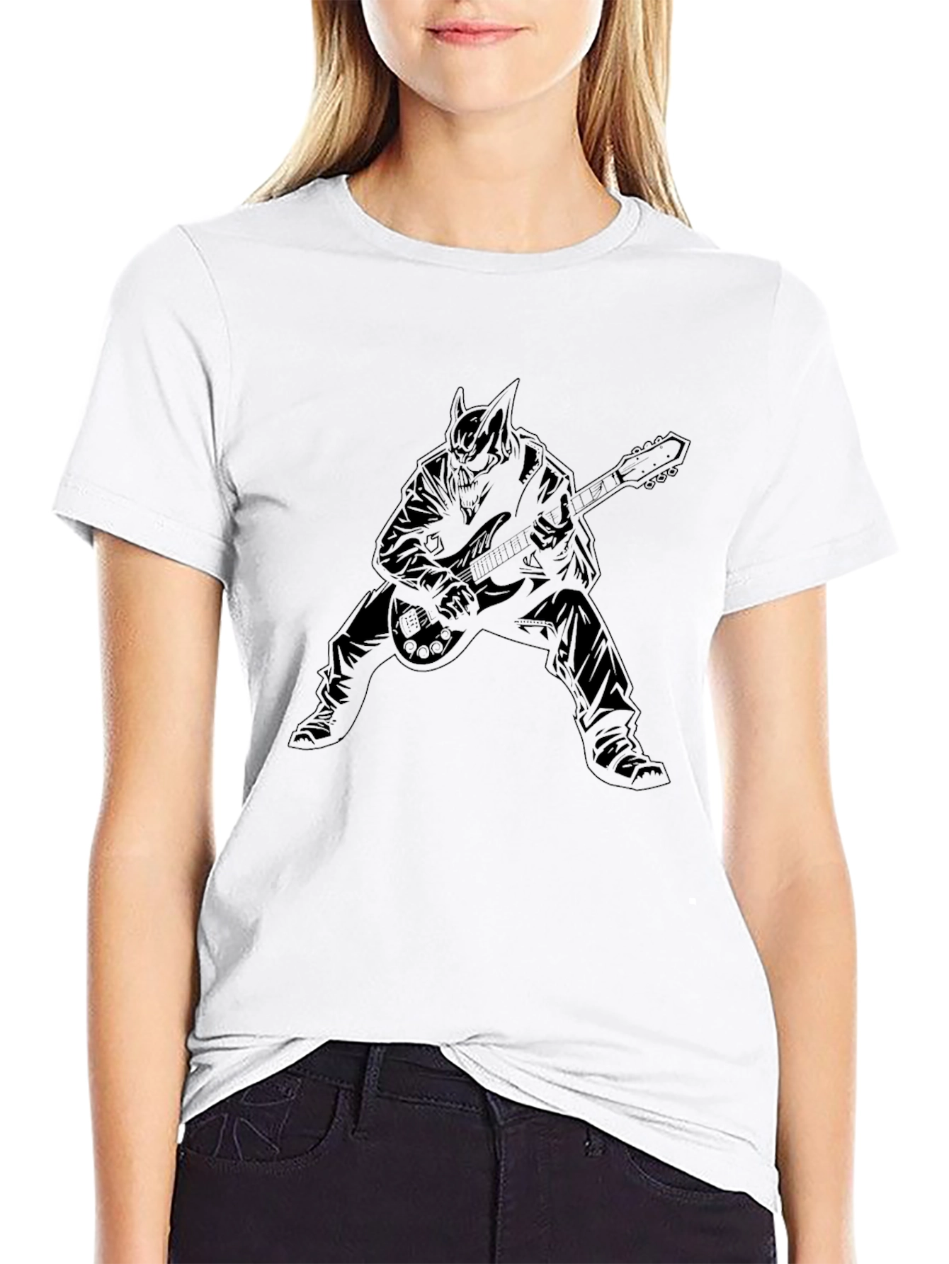 Guitar Playing Character Graphic Black T-Shirt