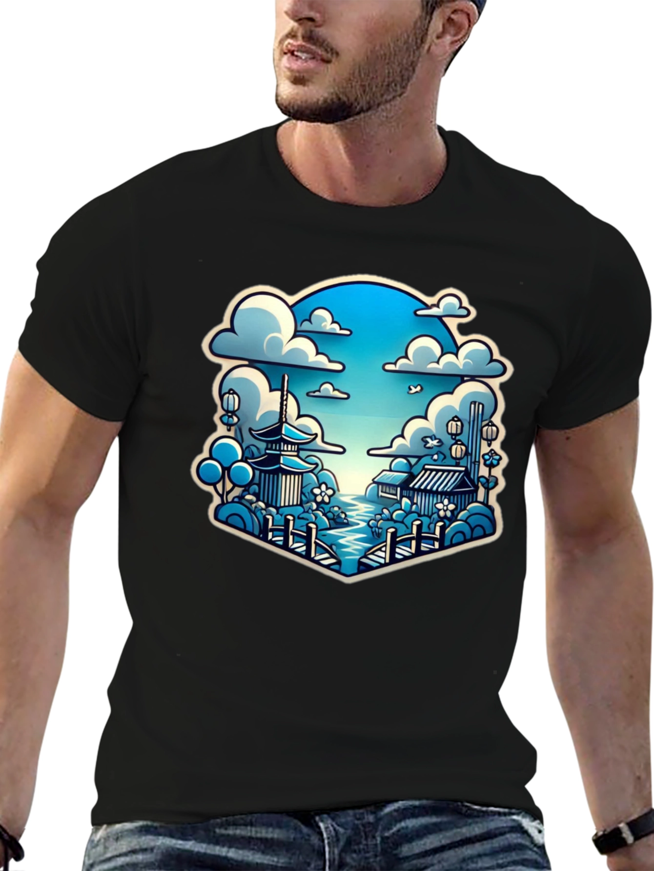 Japanese Scene Graphic Tee - Black