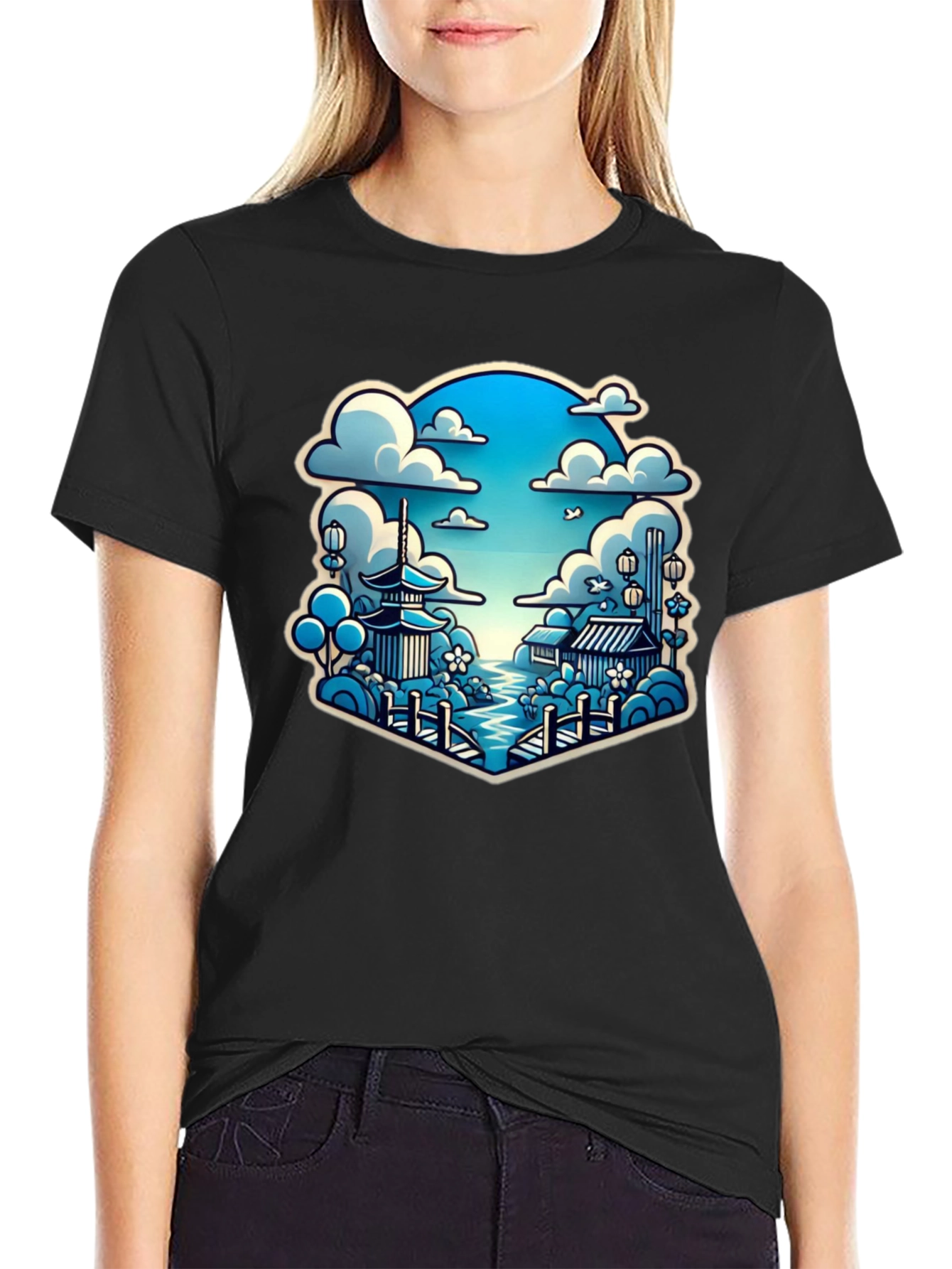 Japanese Scene Graphic Tee - Black