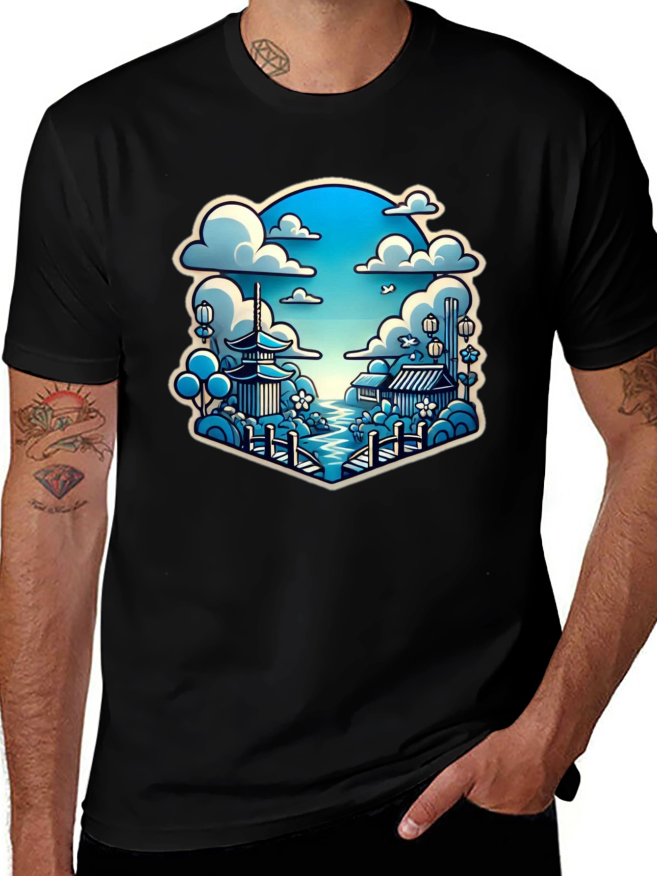 Japanese Scene Graphic Tee - Black
