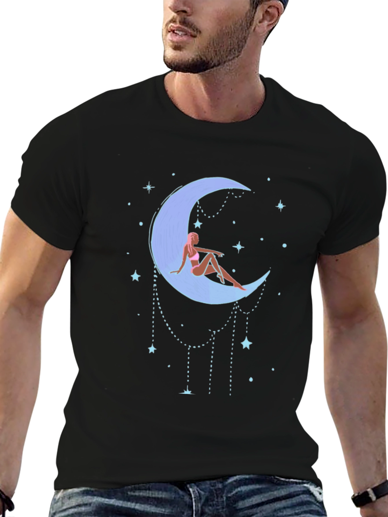 Moon Goddess Graphic Tee - Black Cotton T-Shirt