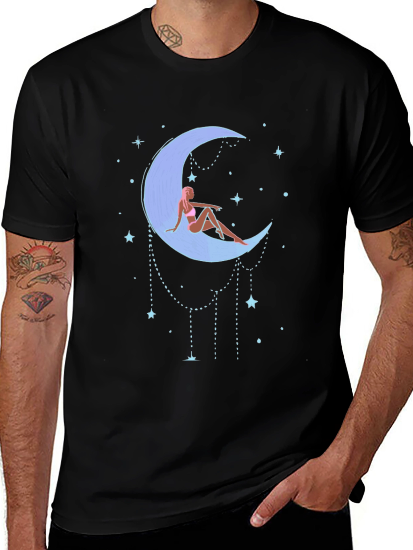 Moon Goddess Graphic Tee - Black Cotton T-Shirt