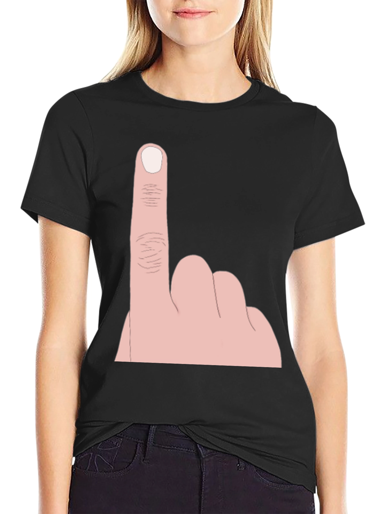 Funny Number One Hand Gesture Graphic Tee - Black