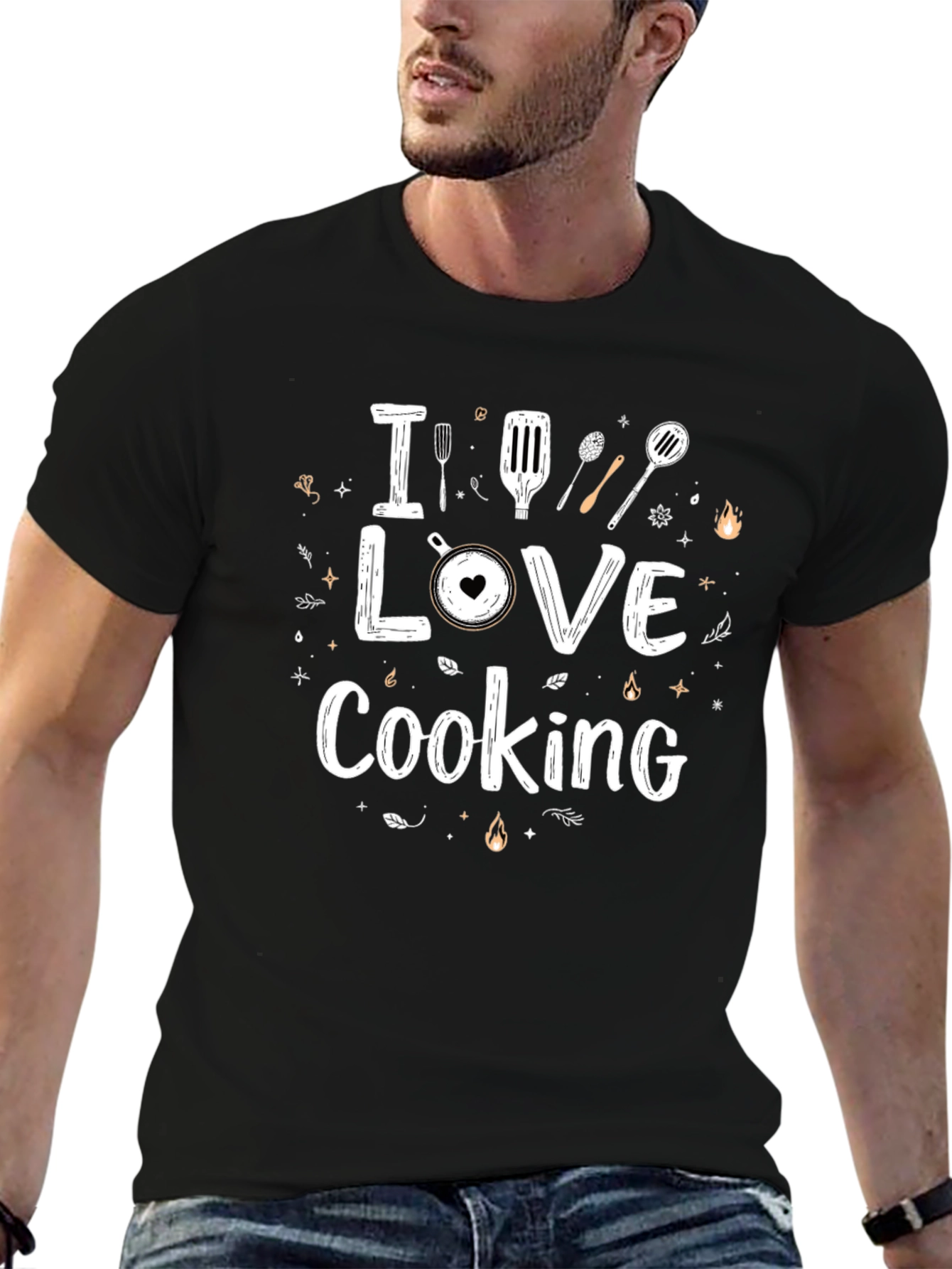 I Love Cooking Black Graphic T-Shirt