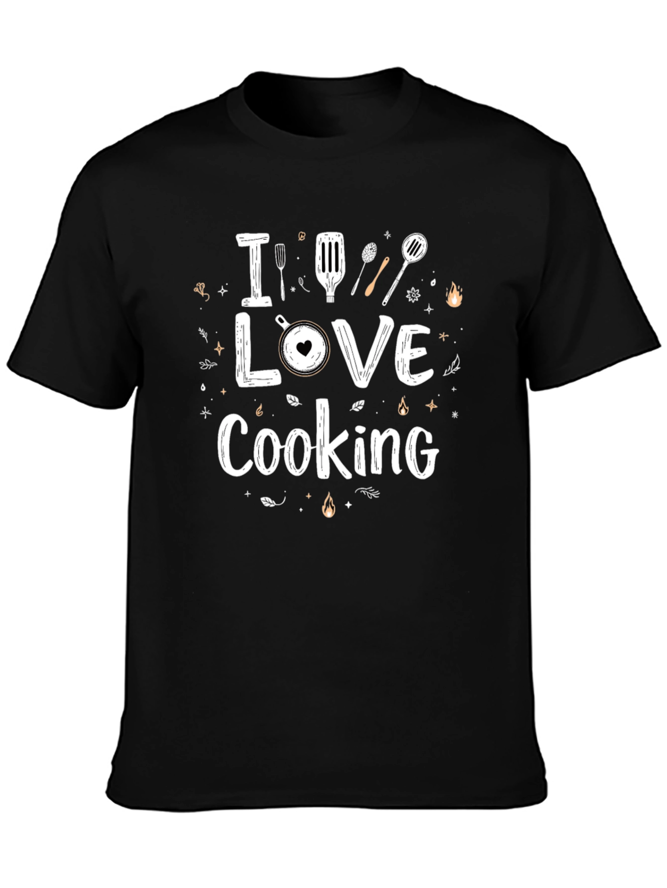 I Love Cooking Black Graphic T-Shirt