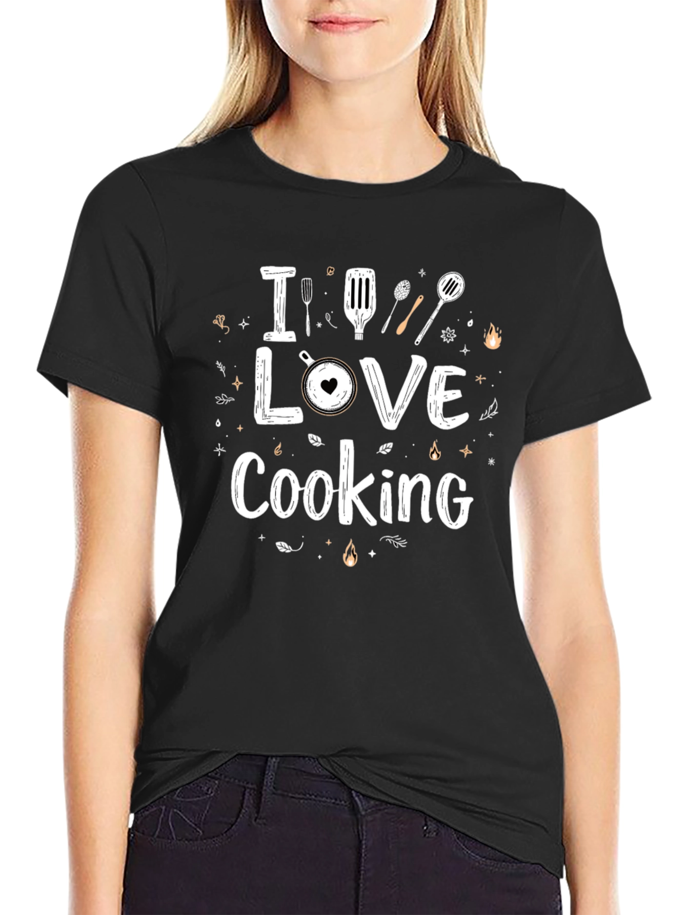 I Love Cooking Black Graphic T-Shirt