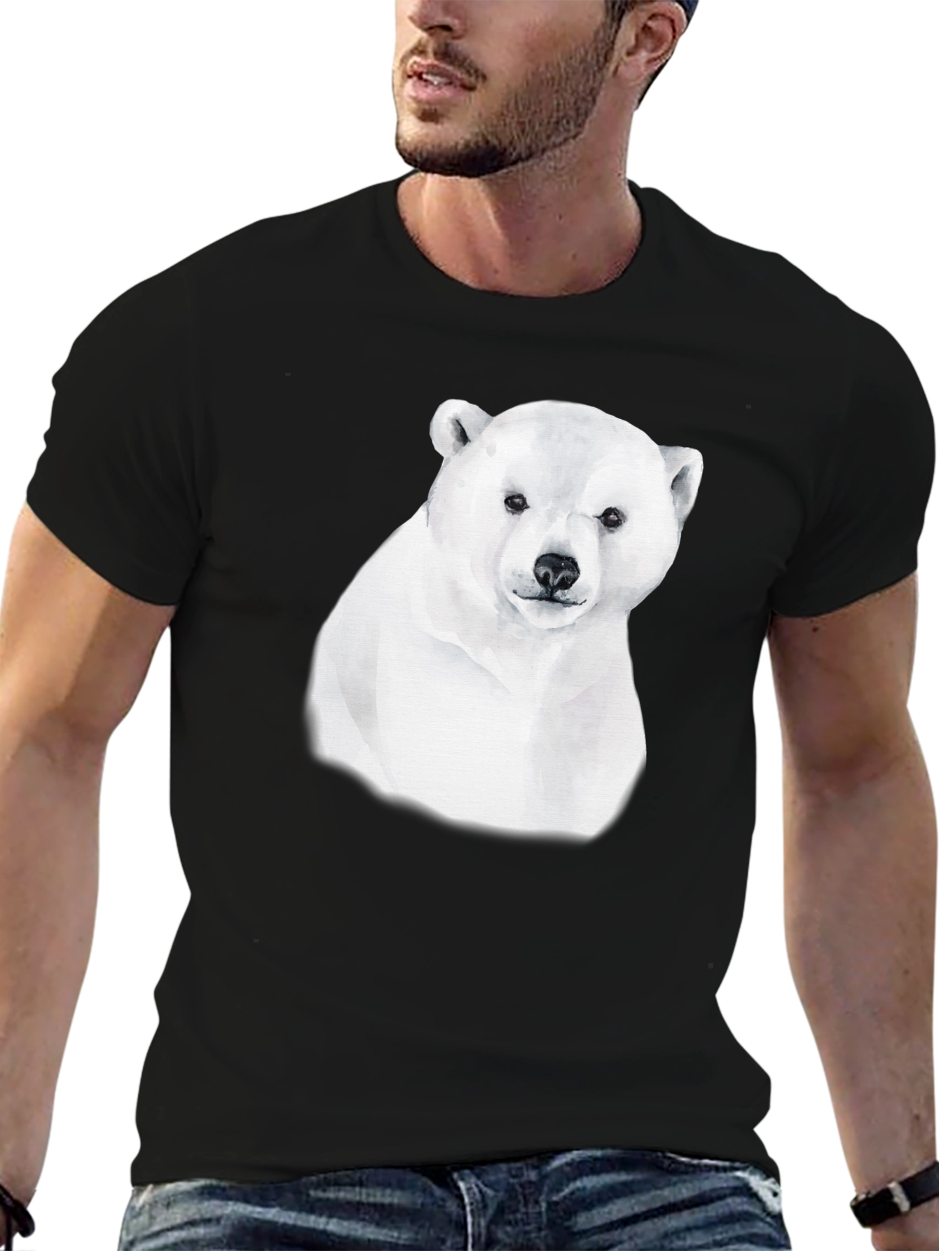 Polar Bear Graphic Tee - Black Cotton Comfort