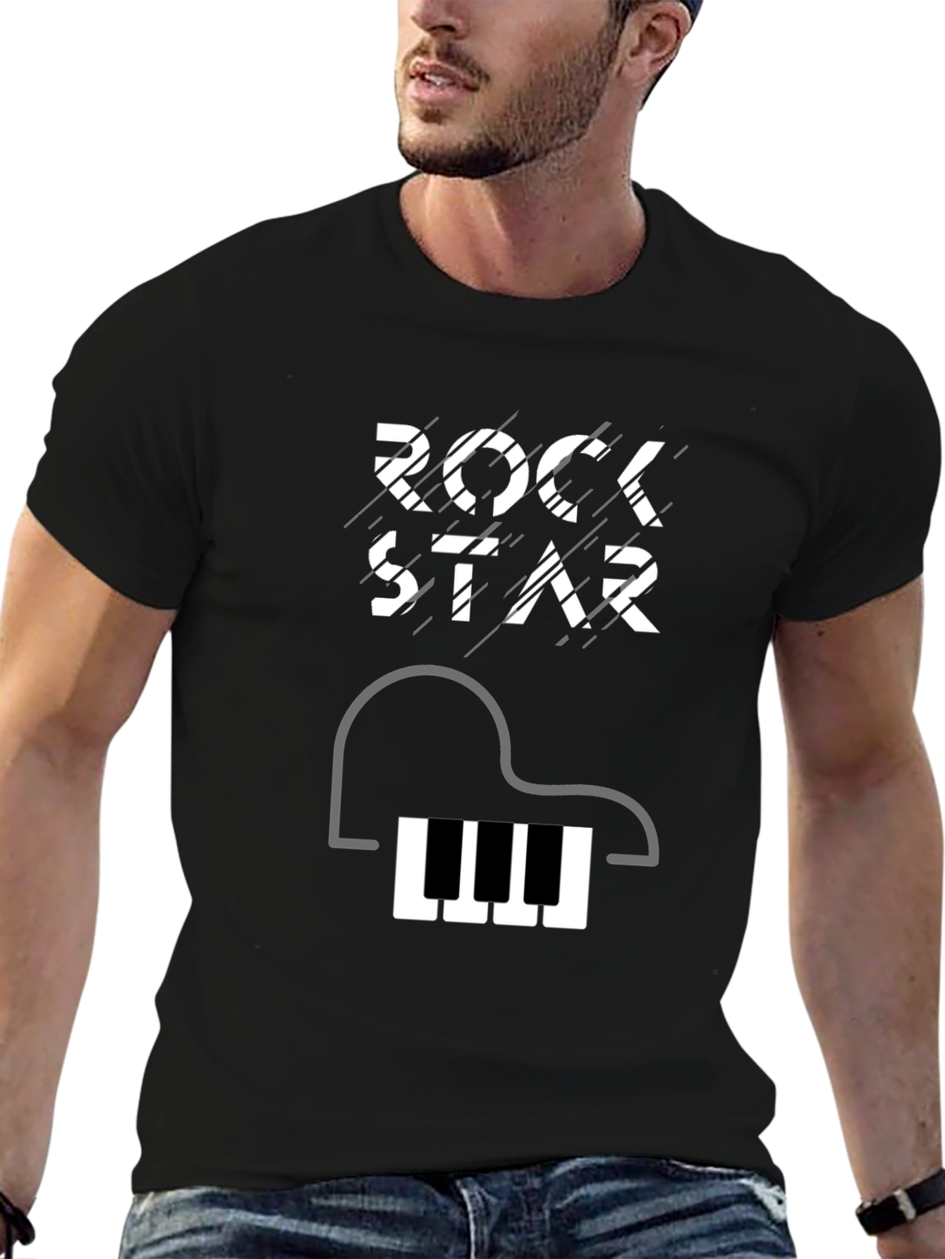 Rockstar Piano Graphic Tee - Black Cotton T-Shirt