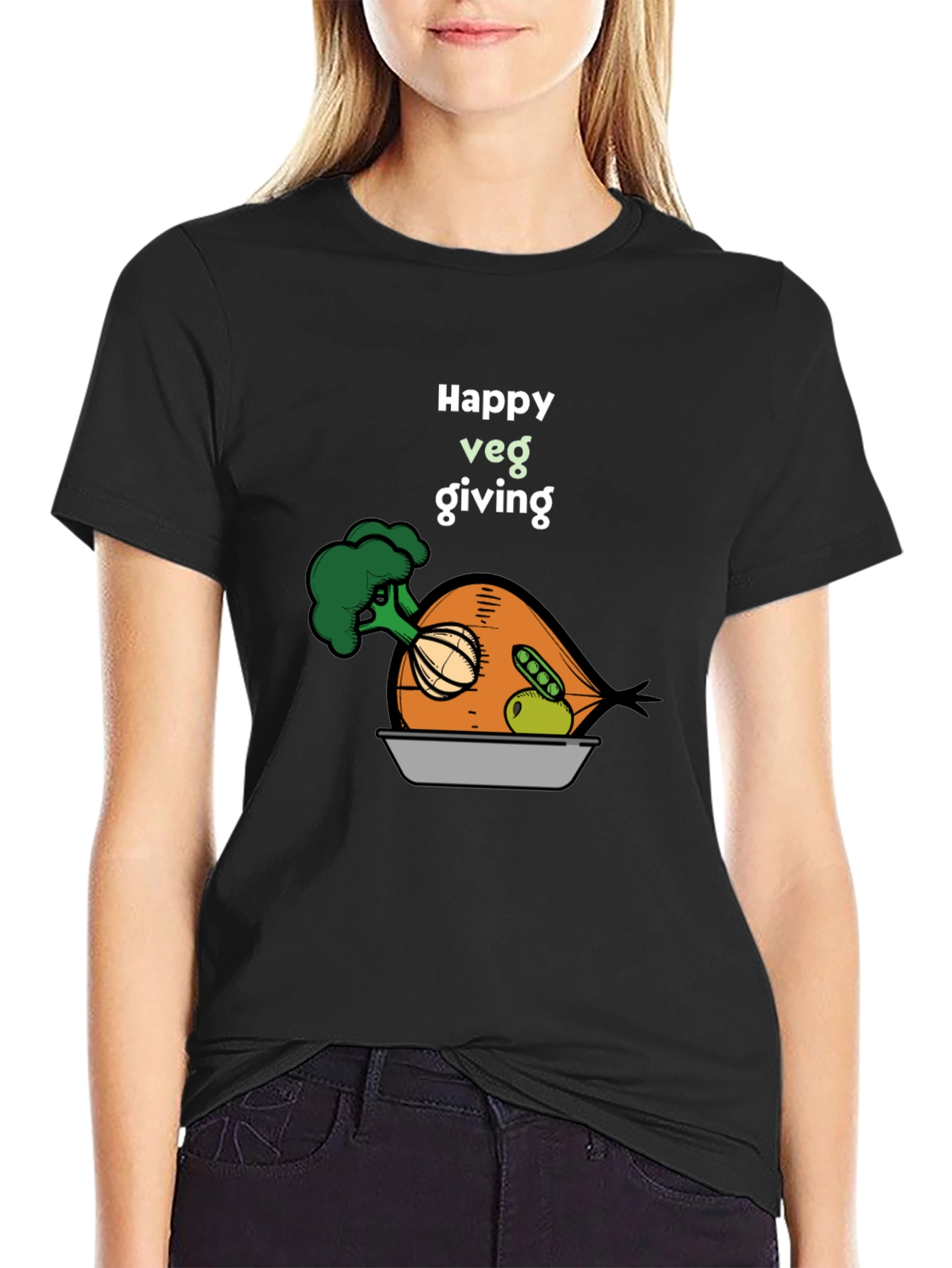 Happy Veg Giving Black T-Shirt