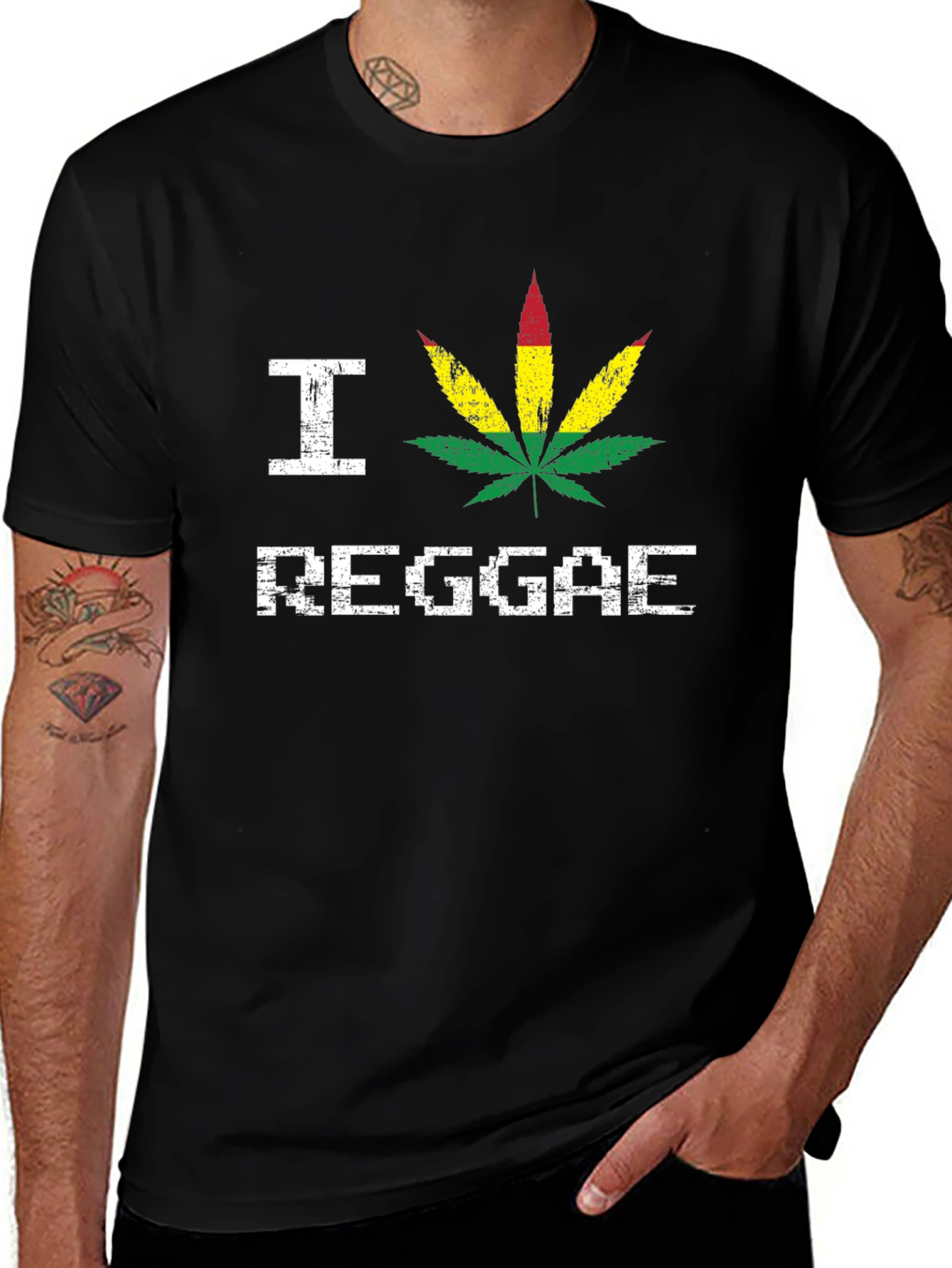 I Love Reggae T-Shirt - Rasta Leaf Design