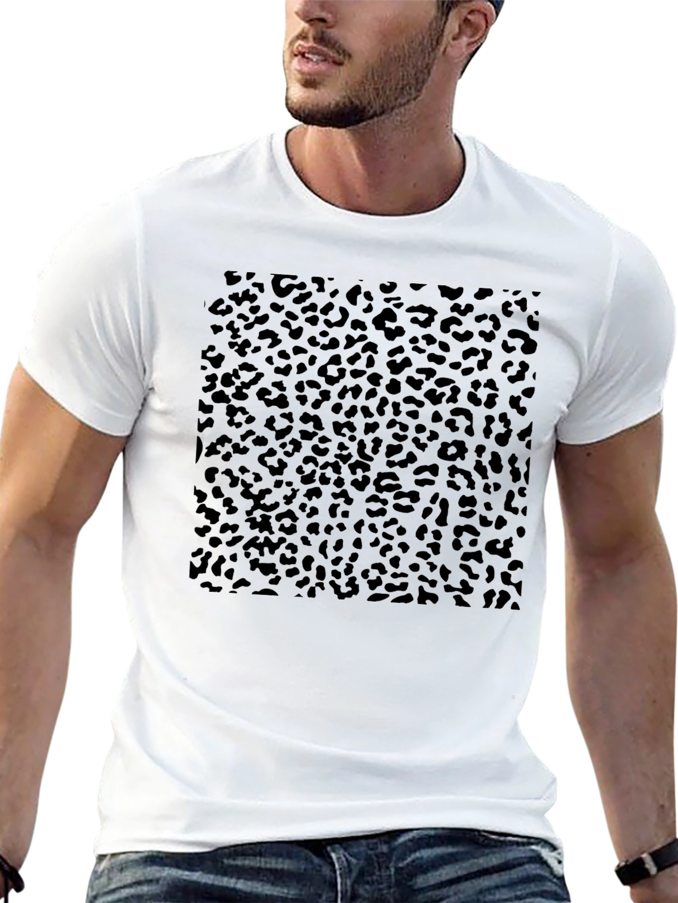 Black Leopard Print Crew Neck Tee