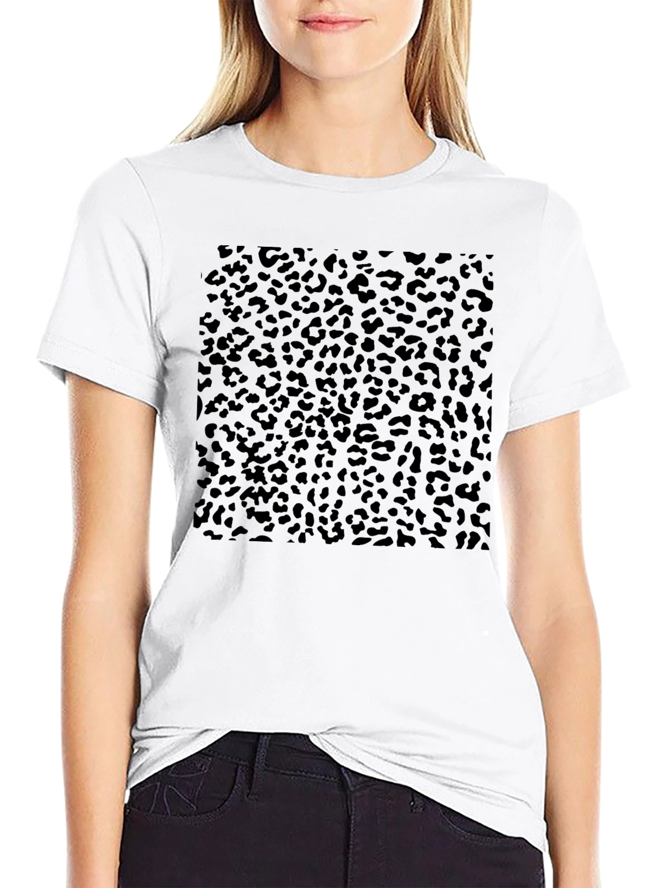 Black Leopard Print Crew Neck Tee