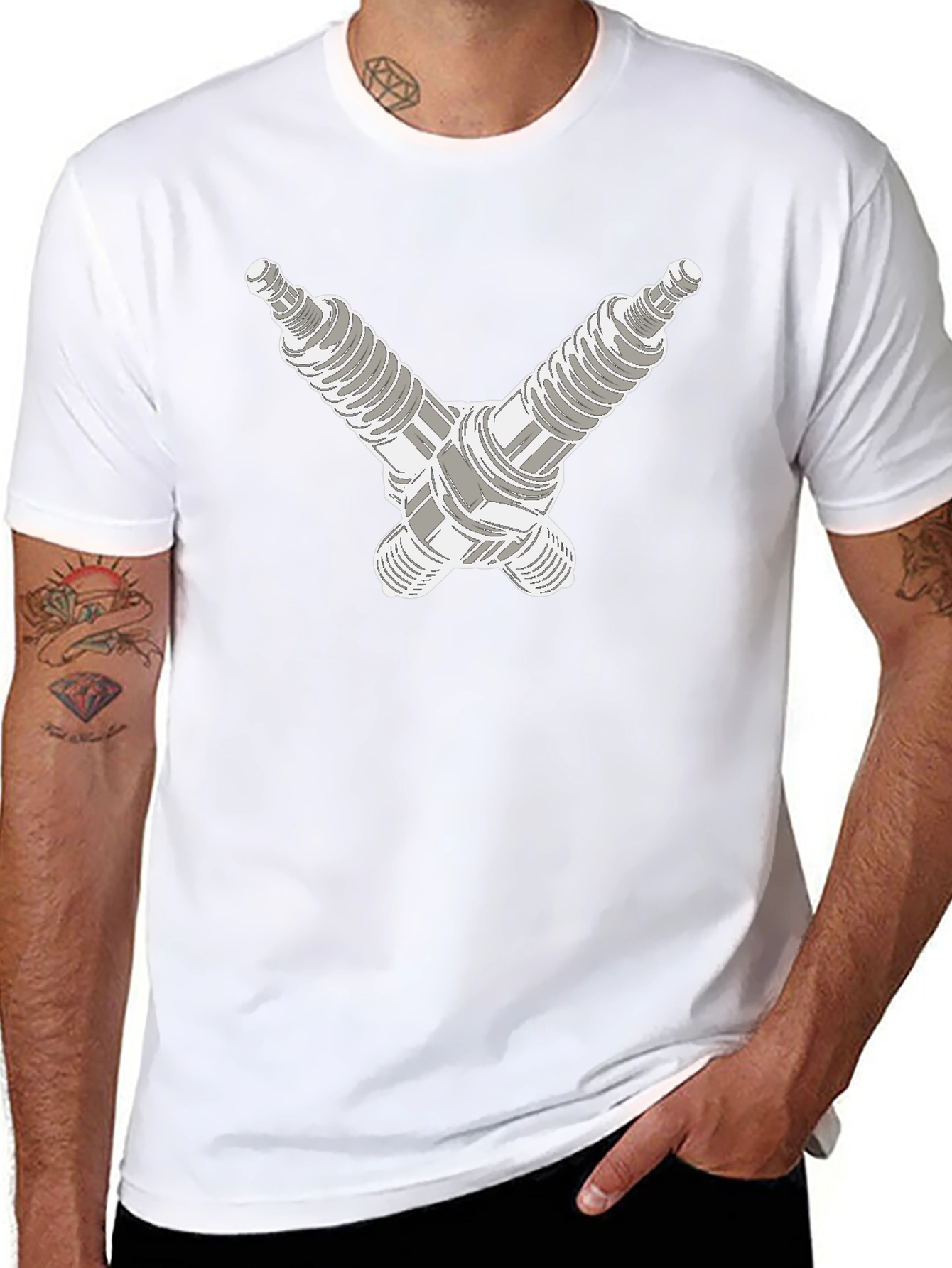 Crossed Spark Plugs Graphic Tee - Black
