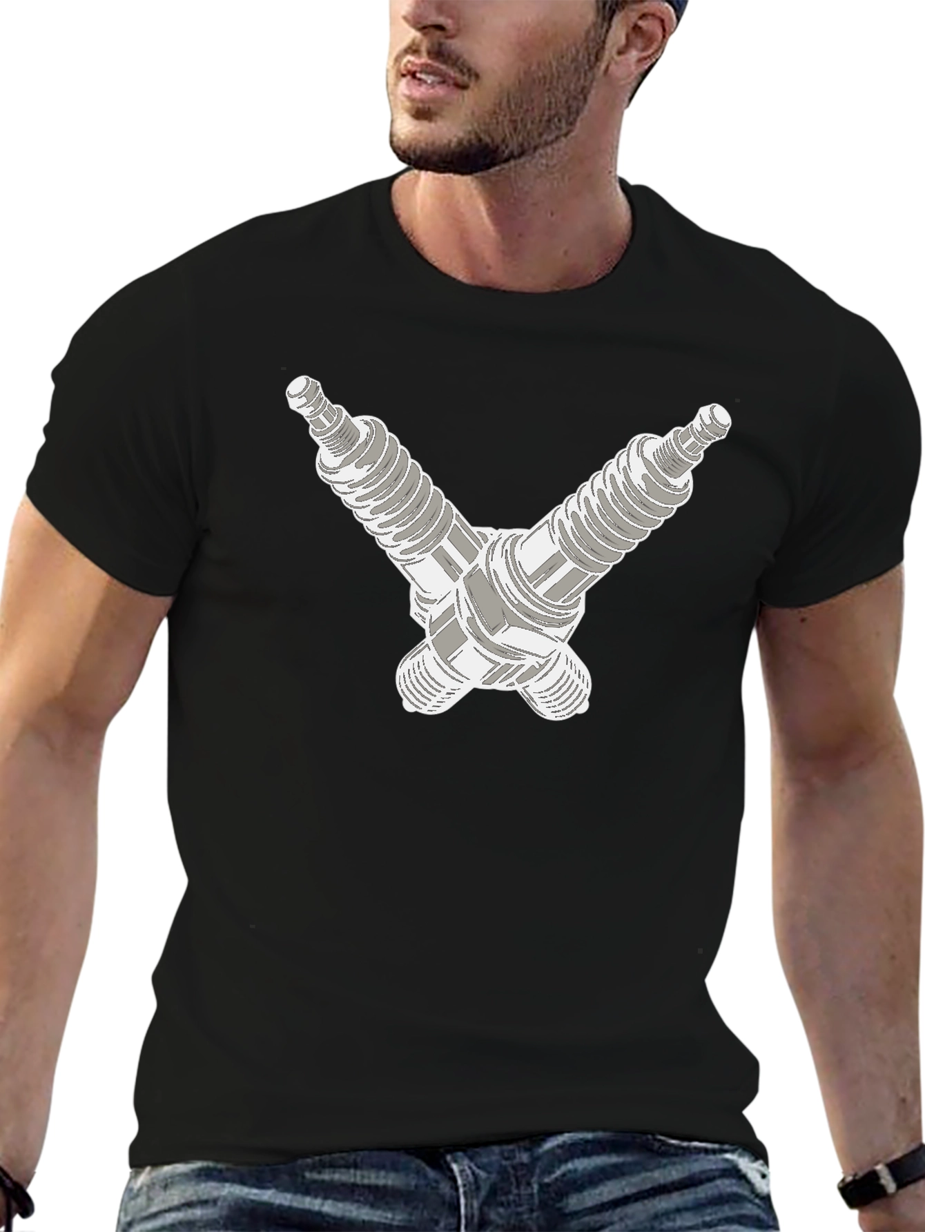 Crossed Spark Plugs Graphic Tee - Black