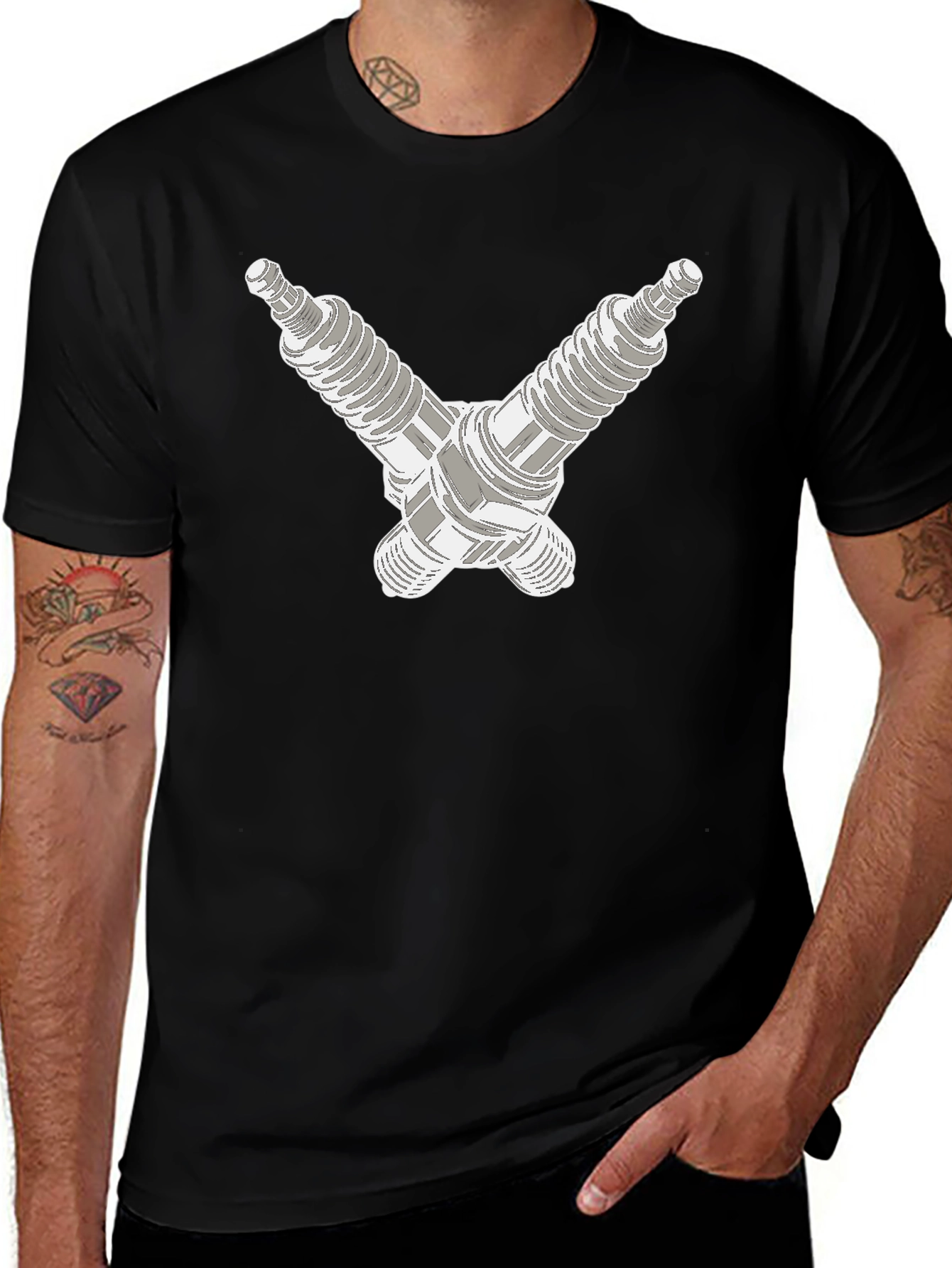 Crossed Spark Plugs Graphic Tee - Black