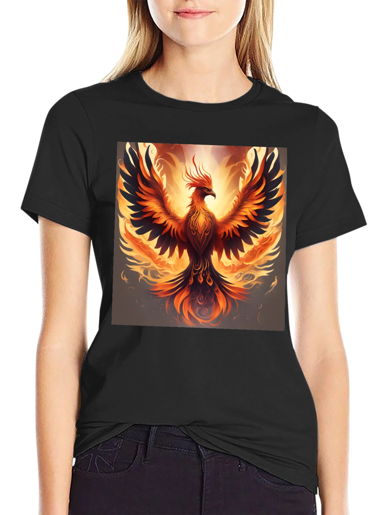 Phoenix Graphic Print Black T-Shirt