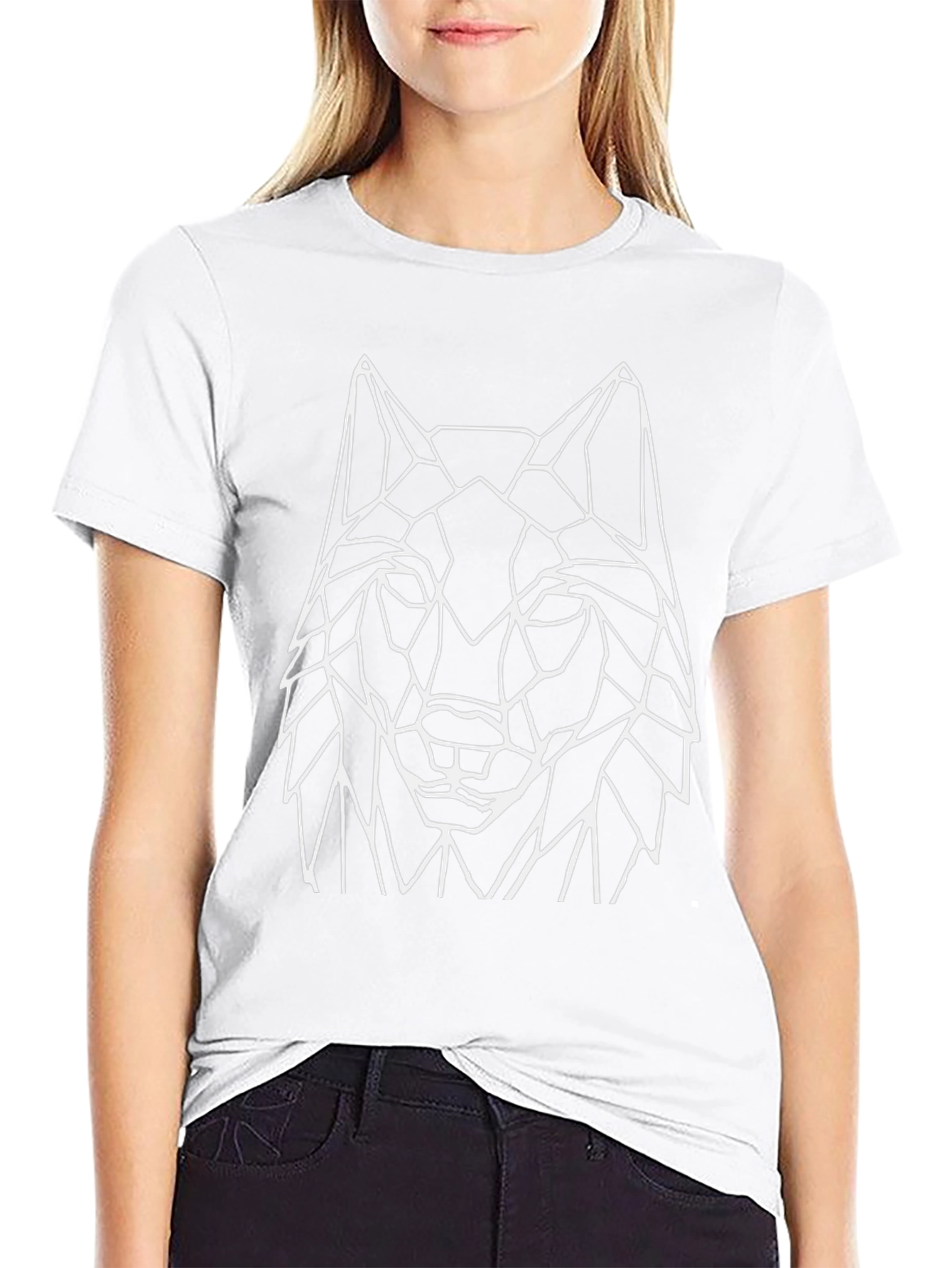 Geometric Wolf Graphic Tee - Black