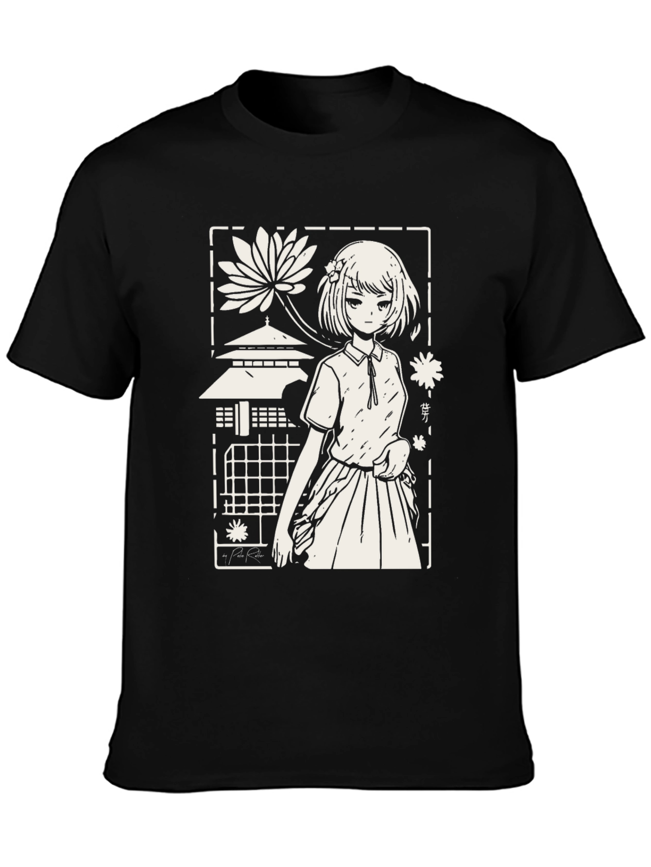 Anime Girl Graphic Tee - Black Cotton T-Shirt