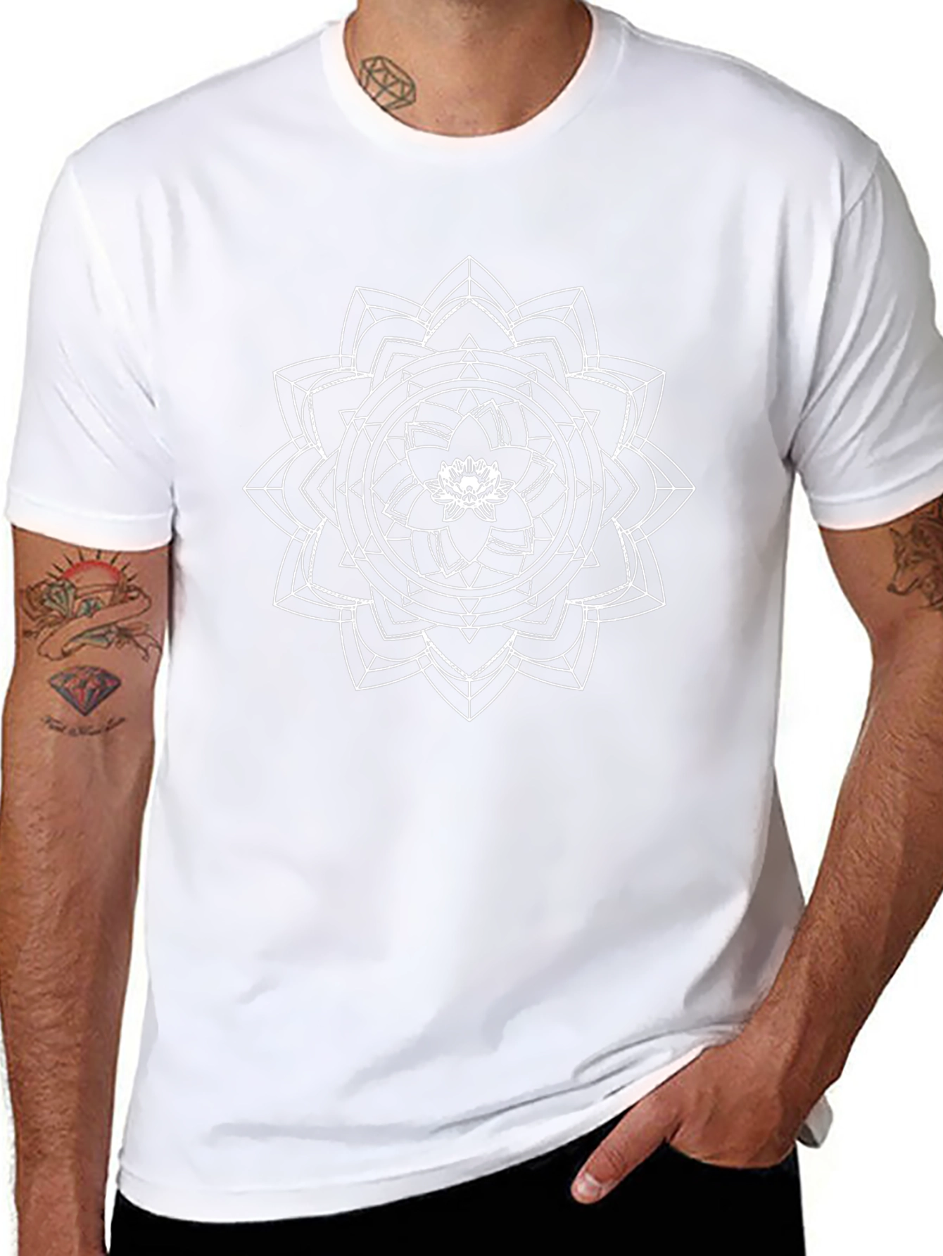 Geometric Mandala Tee - Black Cotton Comfort