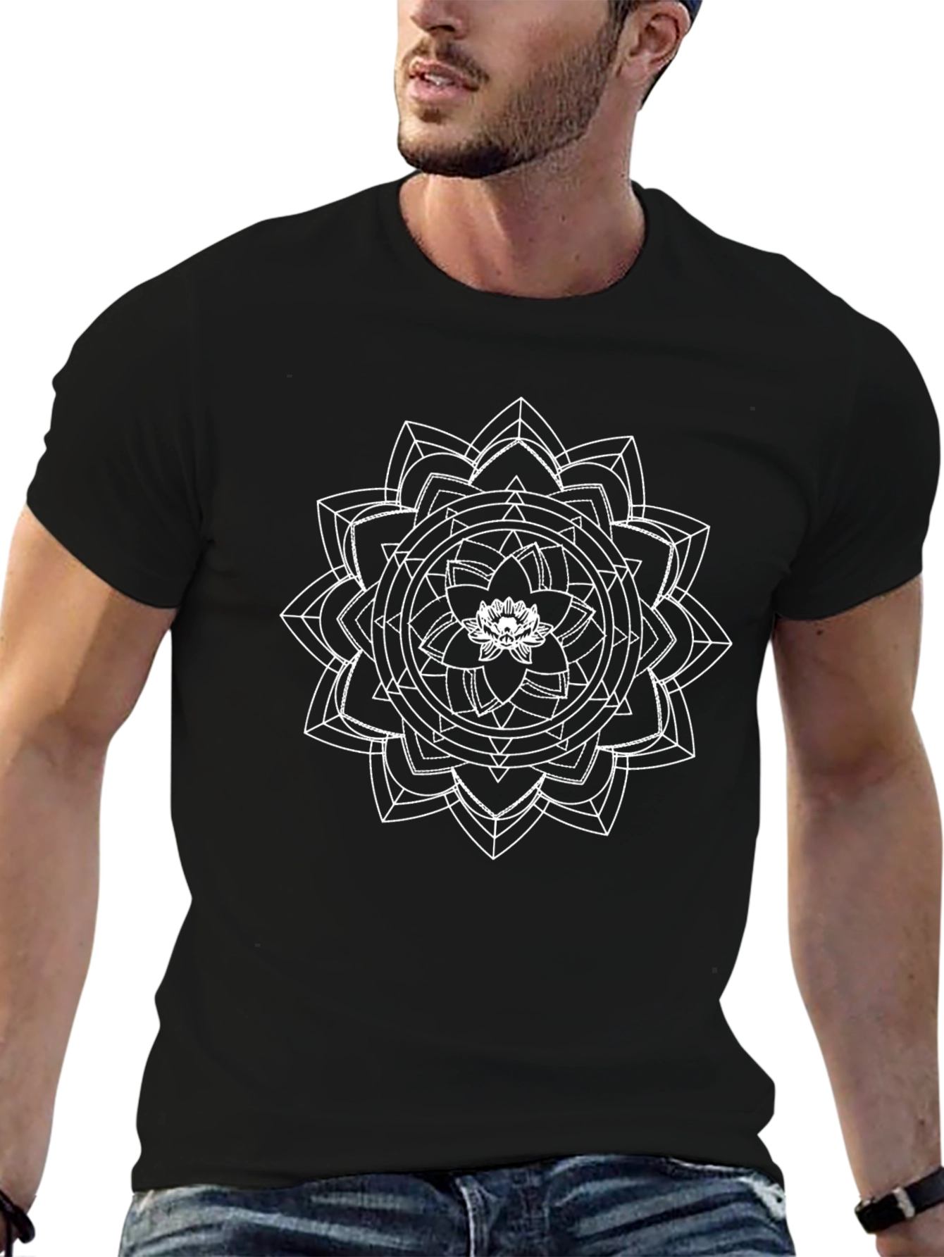 Geometric Mandala Tee - Black Cotton Comfort