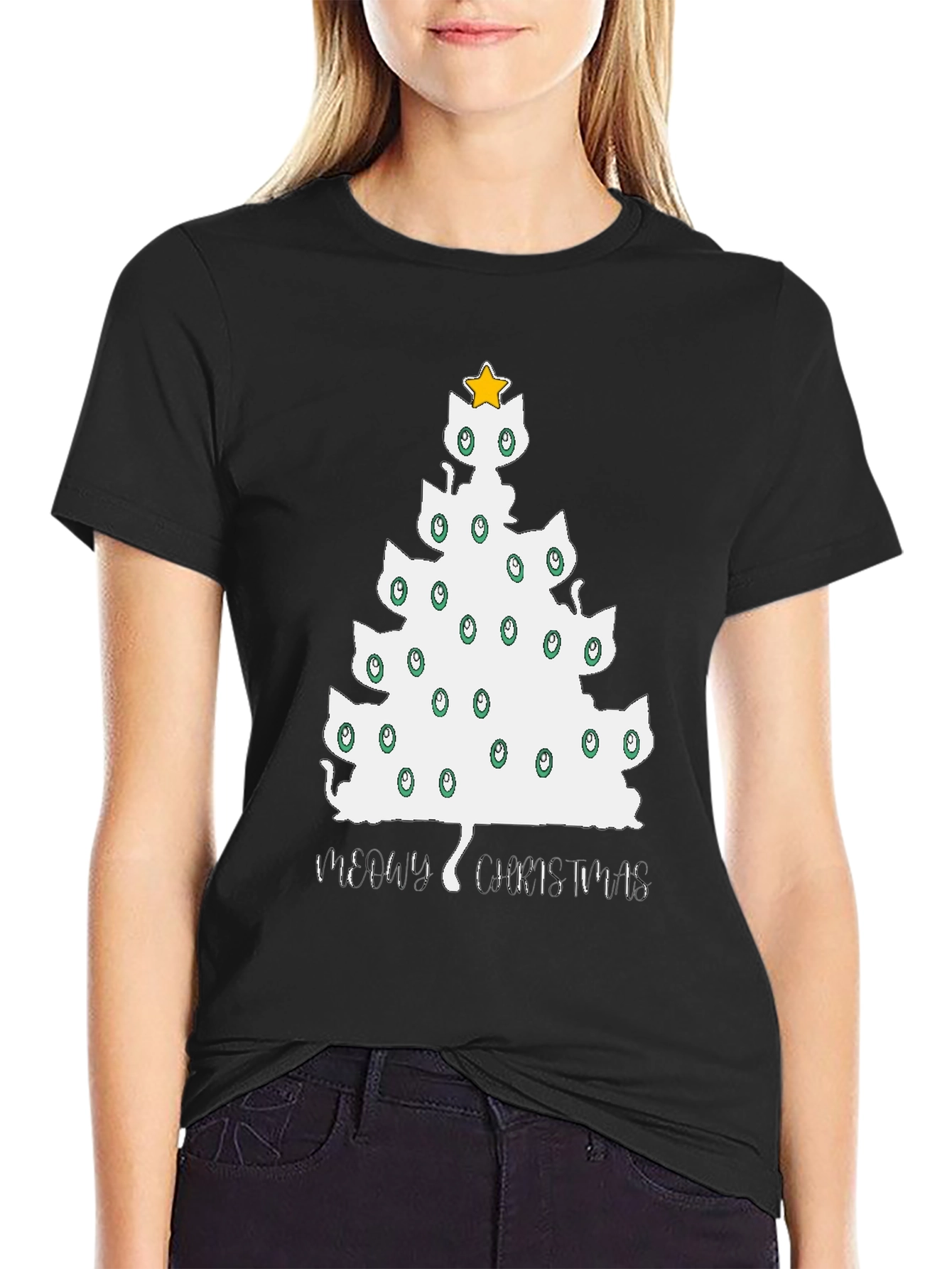 Meowy Christmas Cat Tree Graphic Tee