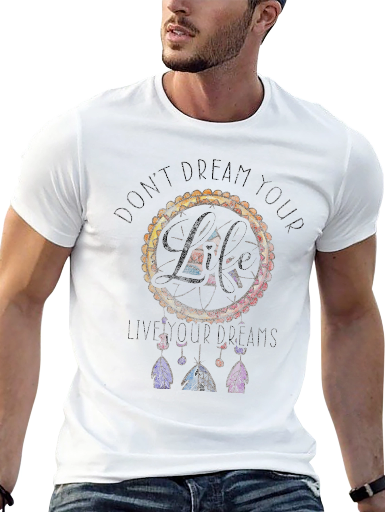 Dreamcatcher Life Quote Mens Black T-Shirt