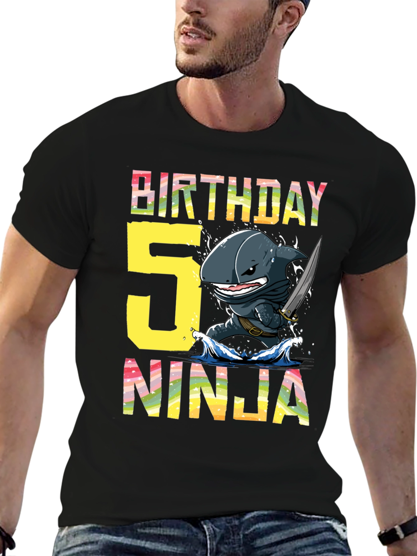 Birthday 5 Ninja Shark T-Shirt