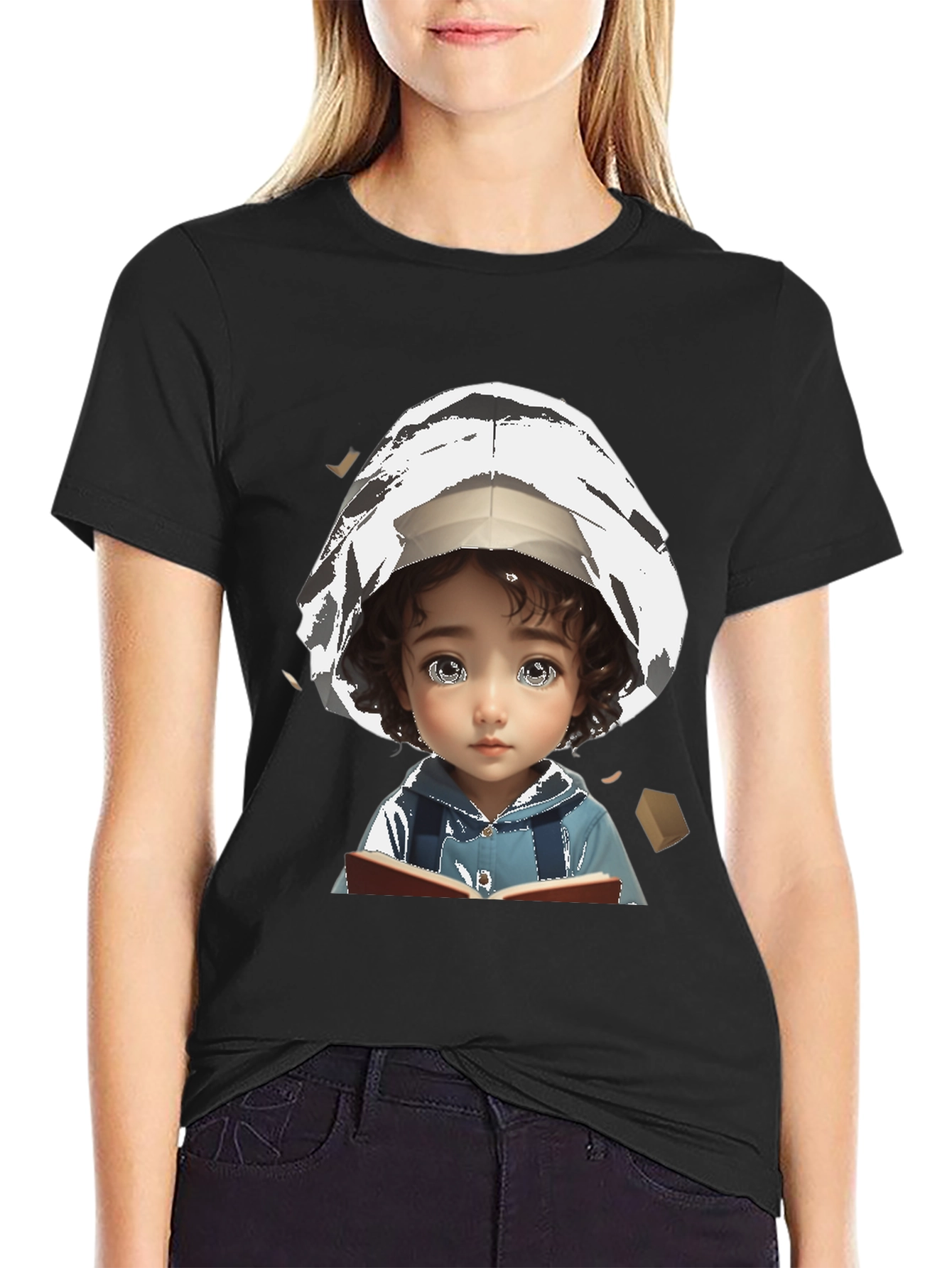 Whimsical Child Reading T-Shirt - Unique Graphic Tee