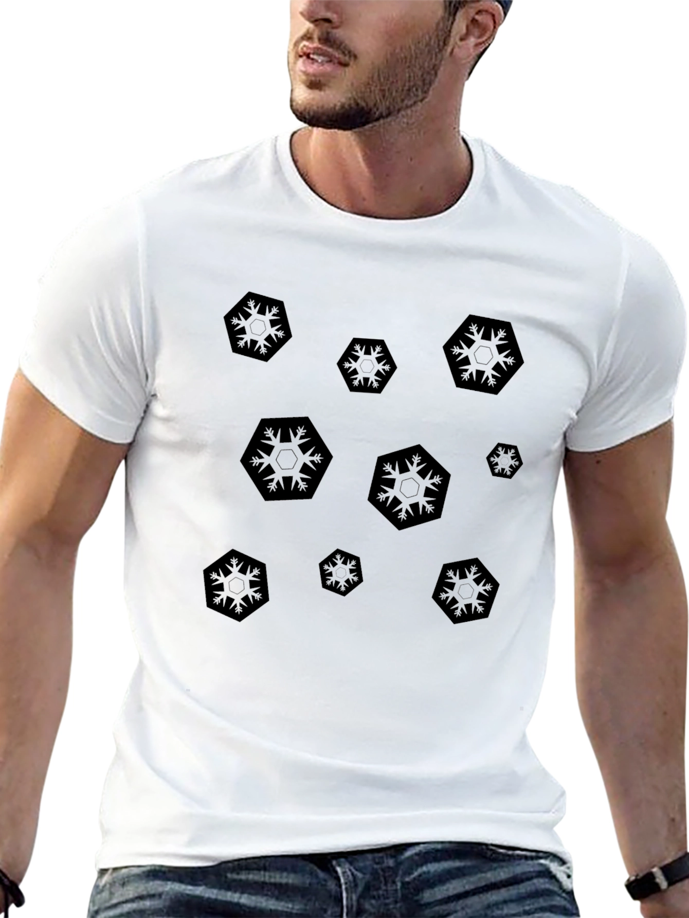 Black Geometric Patterned Crew Neck T-Shirt