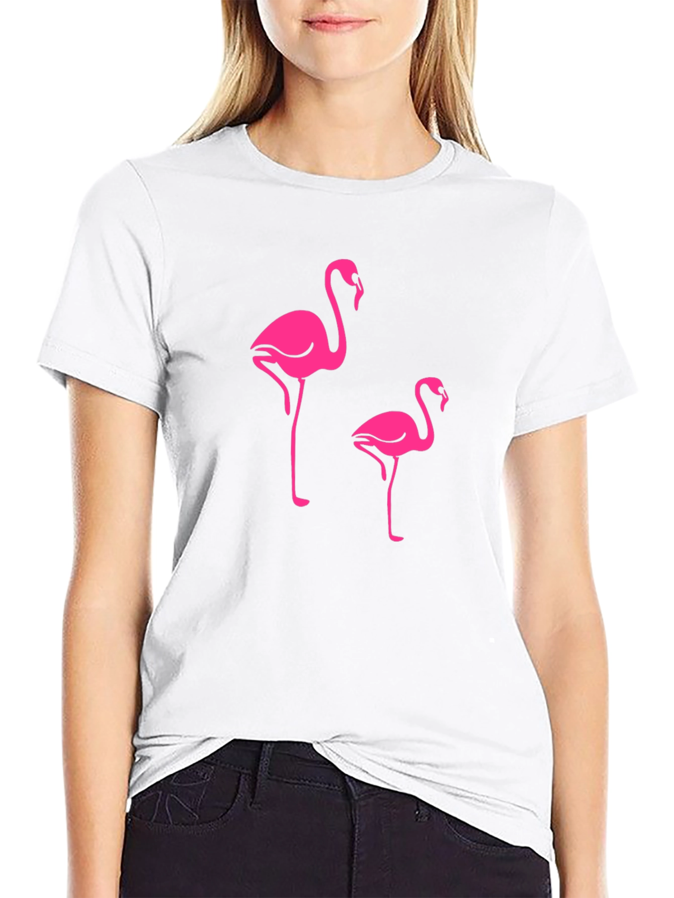 Flamingo Print Crew Neck T-Shirt
