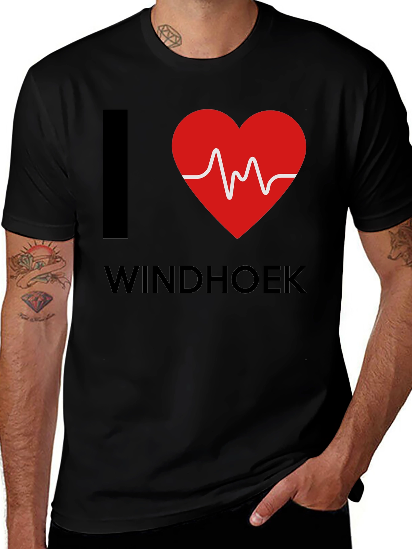 I Love Windhoek Heartbeat T-Shirt - Black Cotton