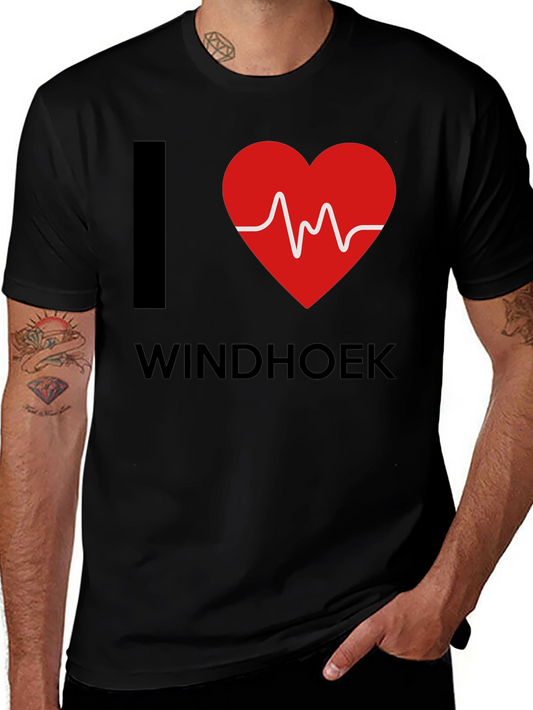 I Love Windhoek Heartbeat T-Shirt - Black Cotton
