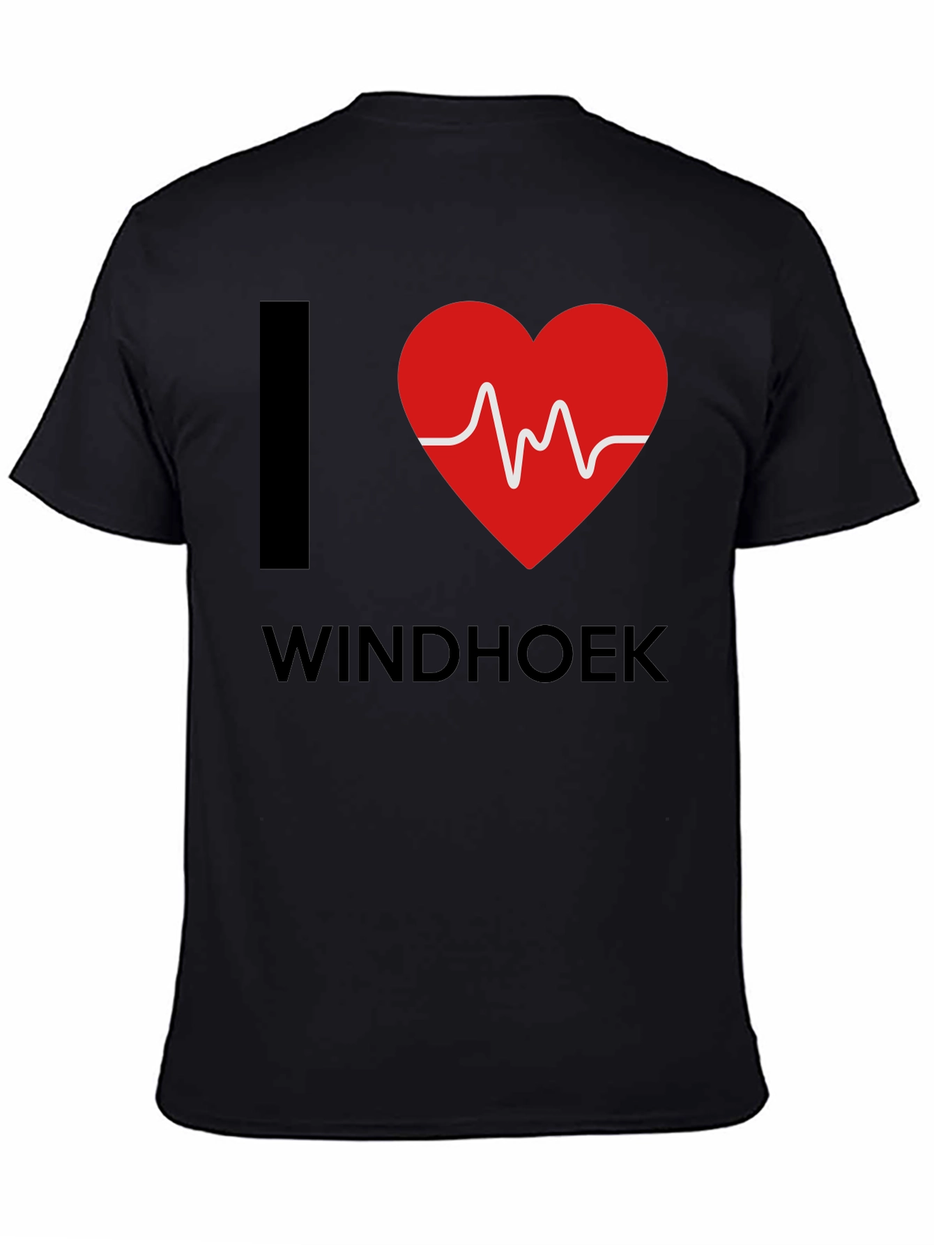 I Love Windhoek Heartbeat T-Shirt - Black Cotton
