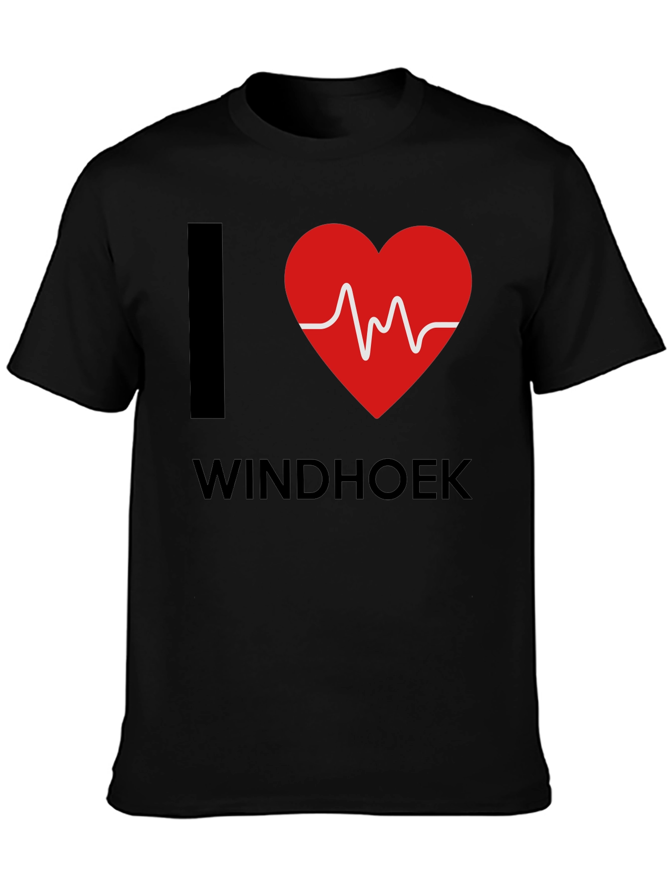 I Love Windhoek Heartbeat T-Shirt - Black Cotton