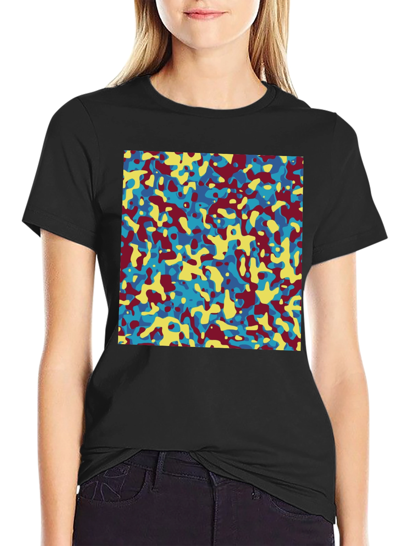 Abstract Camo Print Crew Neck T-Shirt