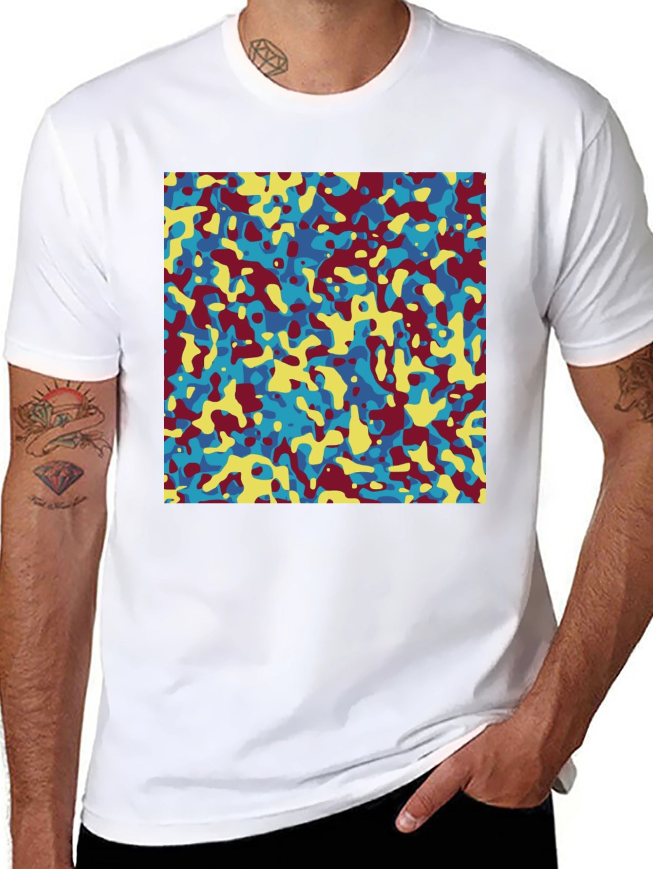 Abstract Camo Print Crew Neck T-Shirt