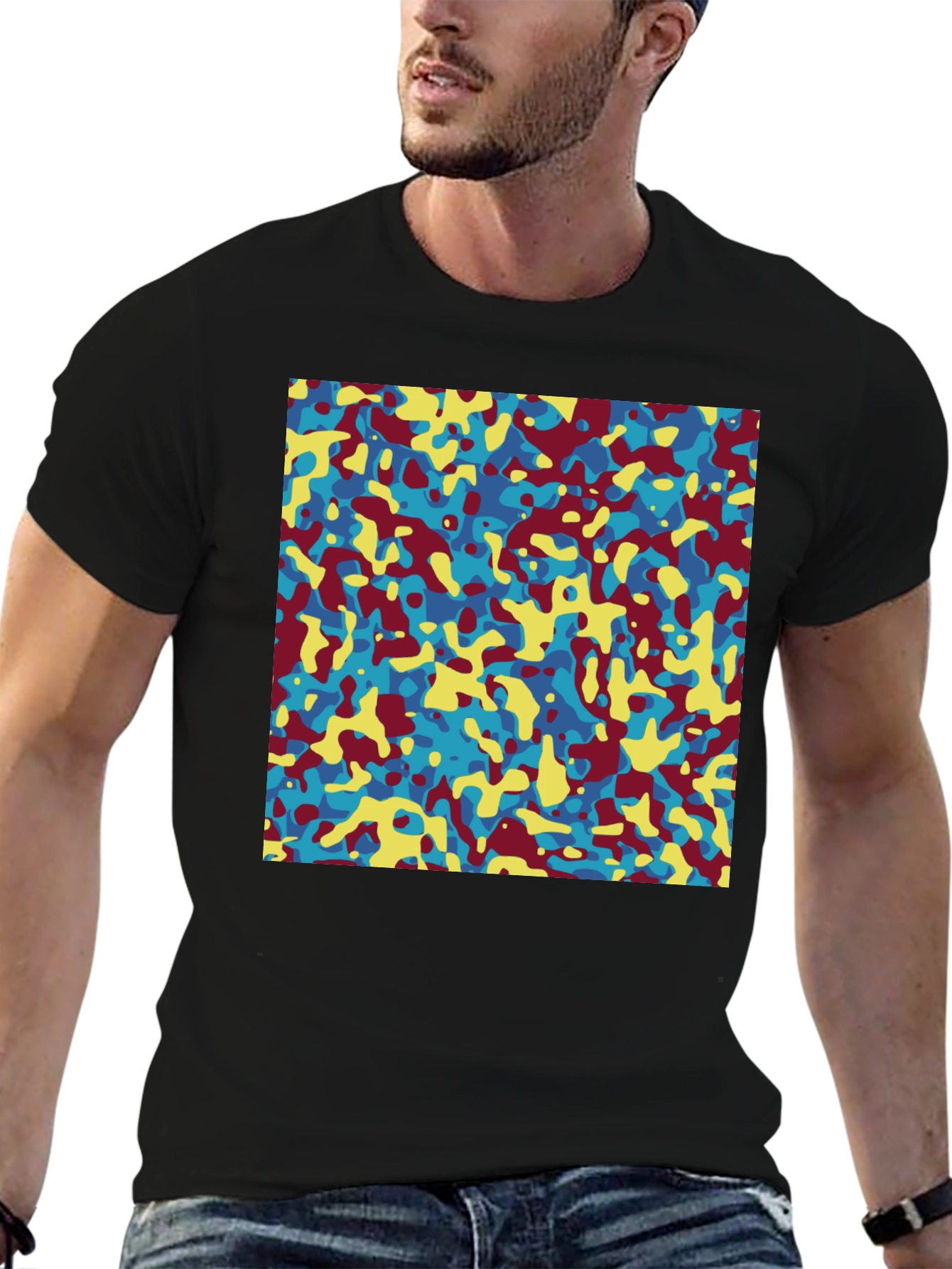 Abstract Camo Print Crew Neck T-Shirt