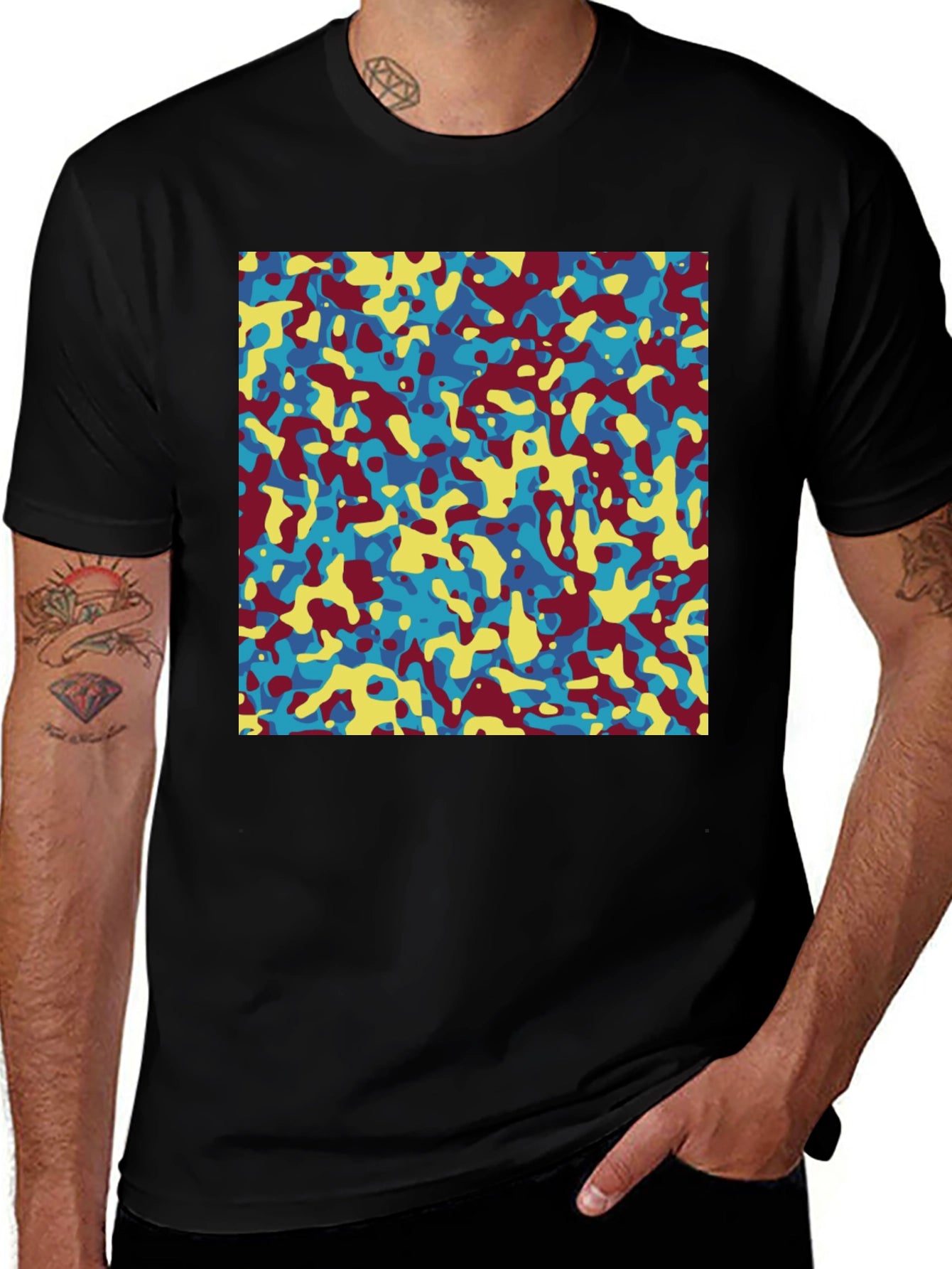 Abstract Camo Print Crew Neck T-Shirt