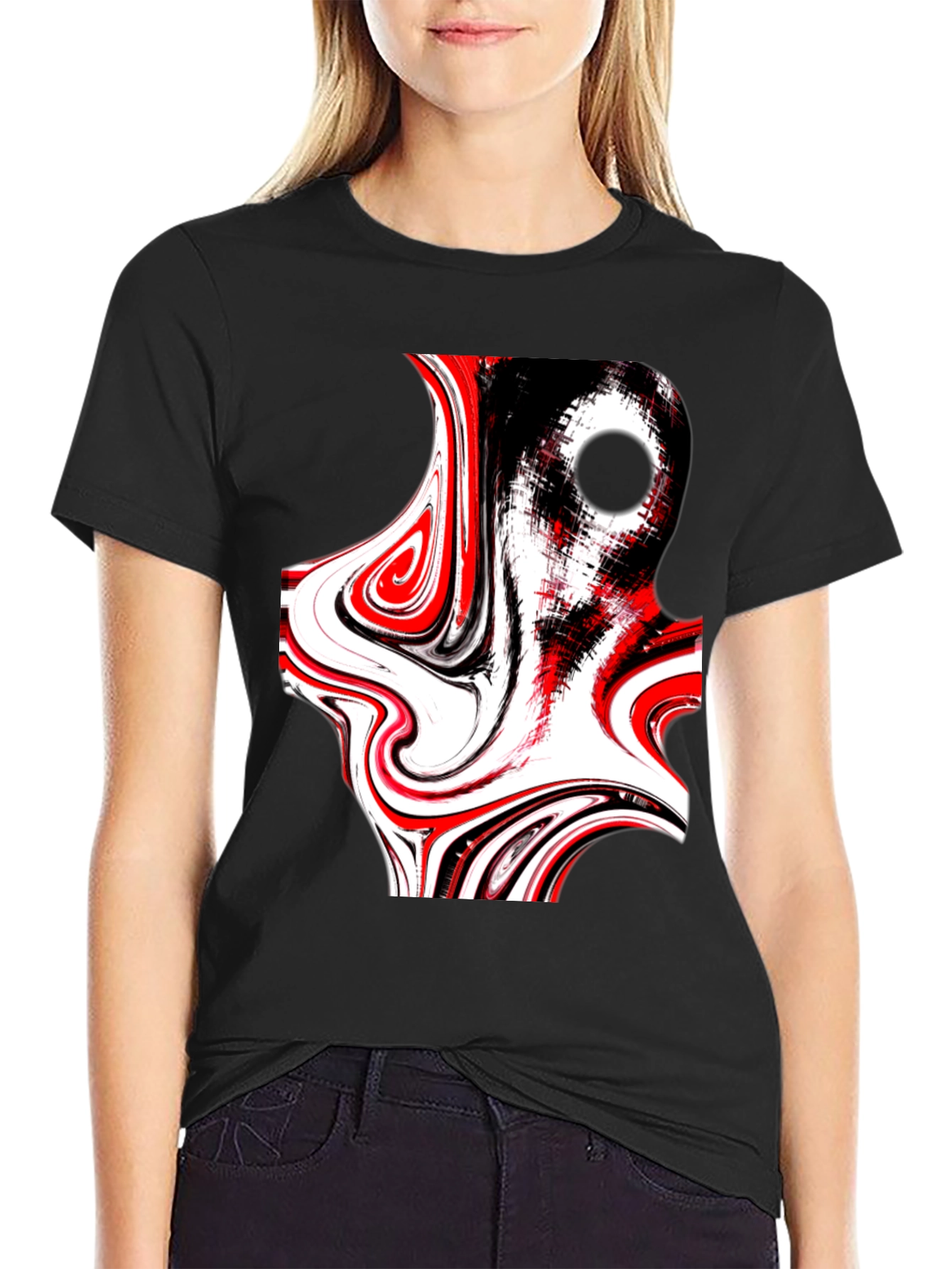 Abstract Swirl Graphic Tee - Black