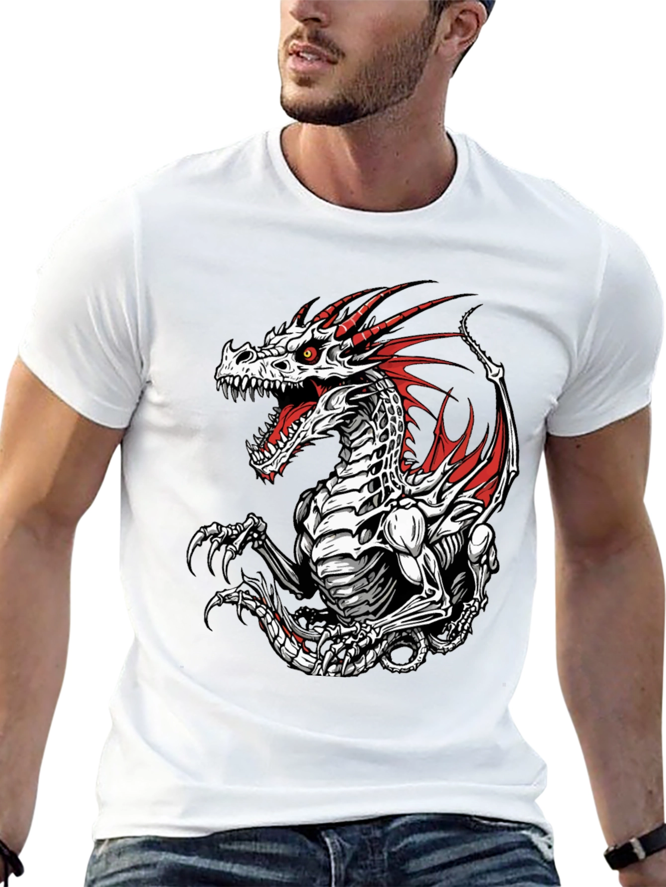 Dragon Skeleton Graphic T-Shirt - Gothic Style