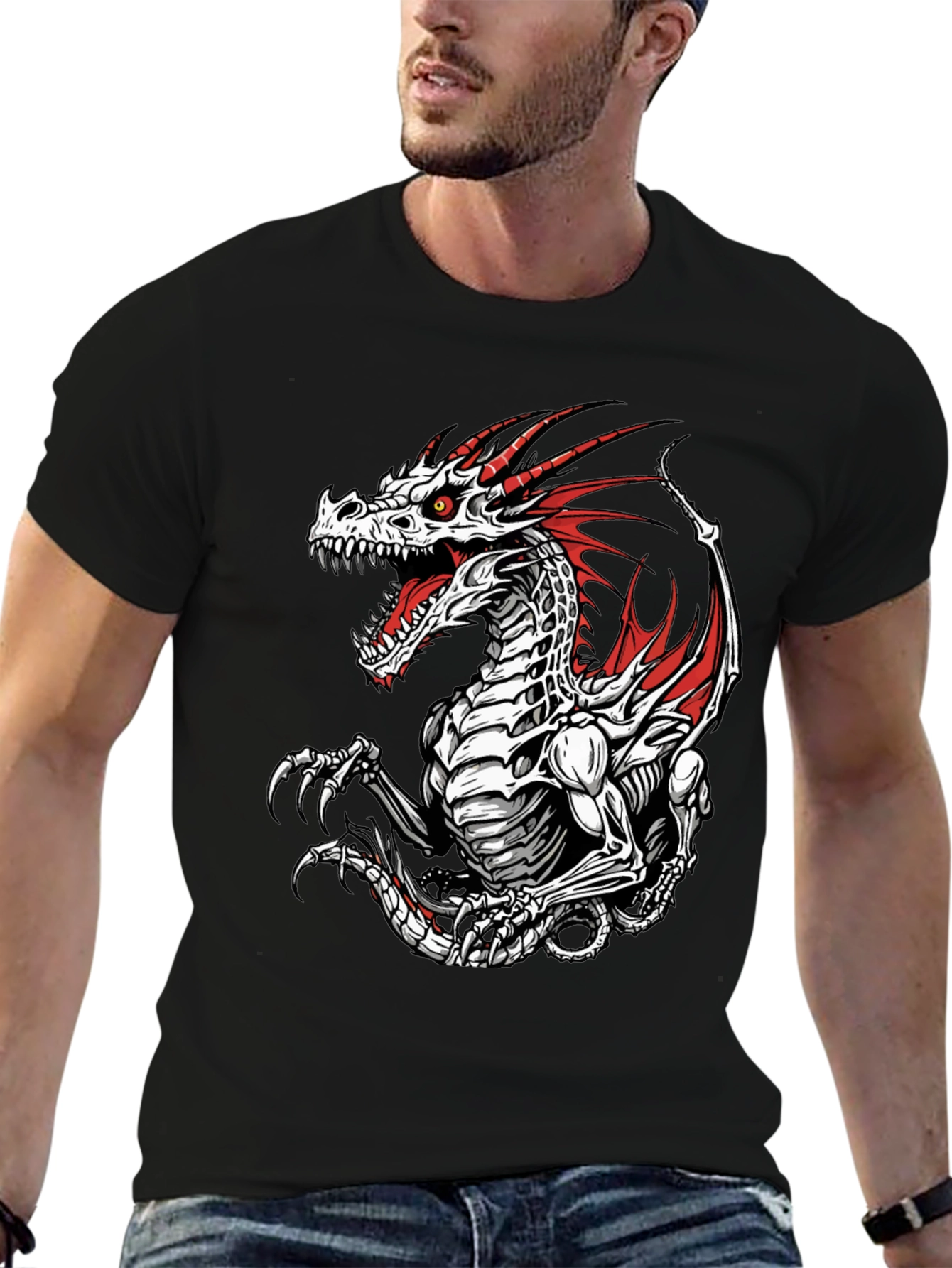 Dragon Skeleton Graphic T-Shirt - Gothic Style