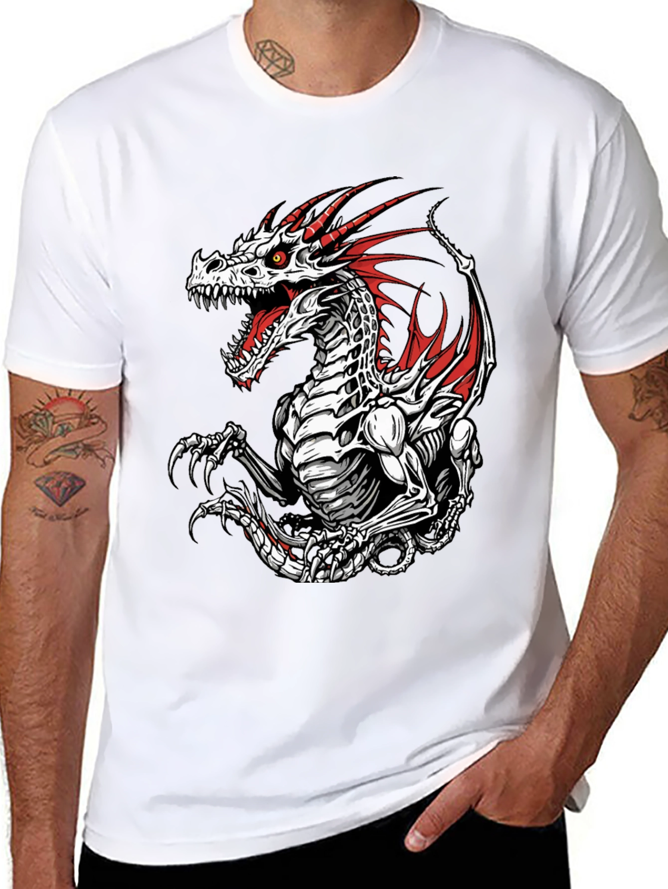 Dragon Skeleton Graphic T-Shirt - Gothic Style
