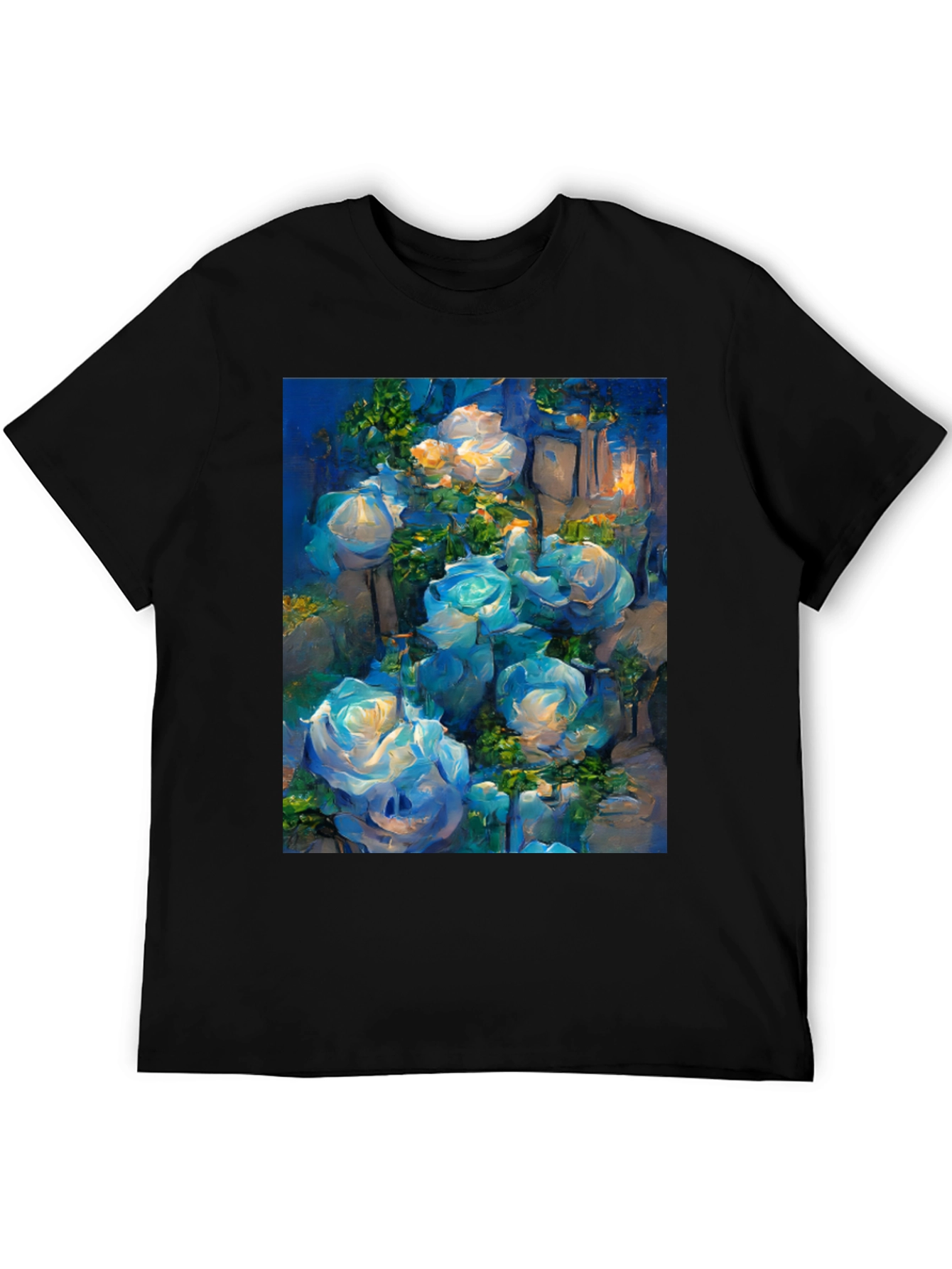 Blue Roses Graphic Tee - Artistic Floral Print