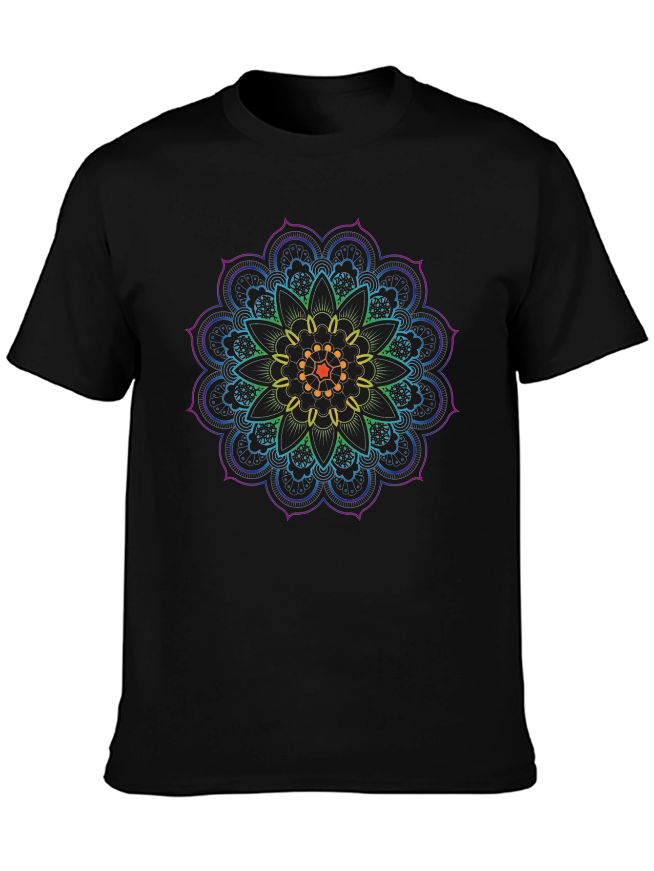 Rainbow Mandala Graphic Black T-Shirt